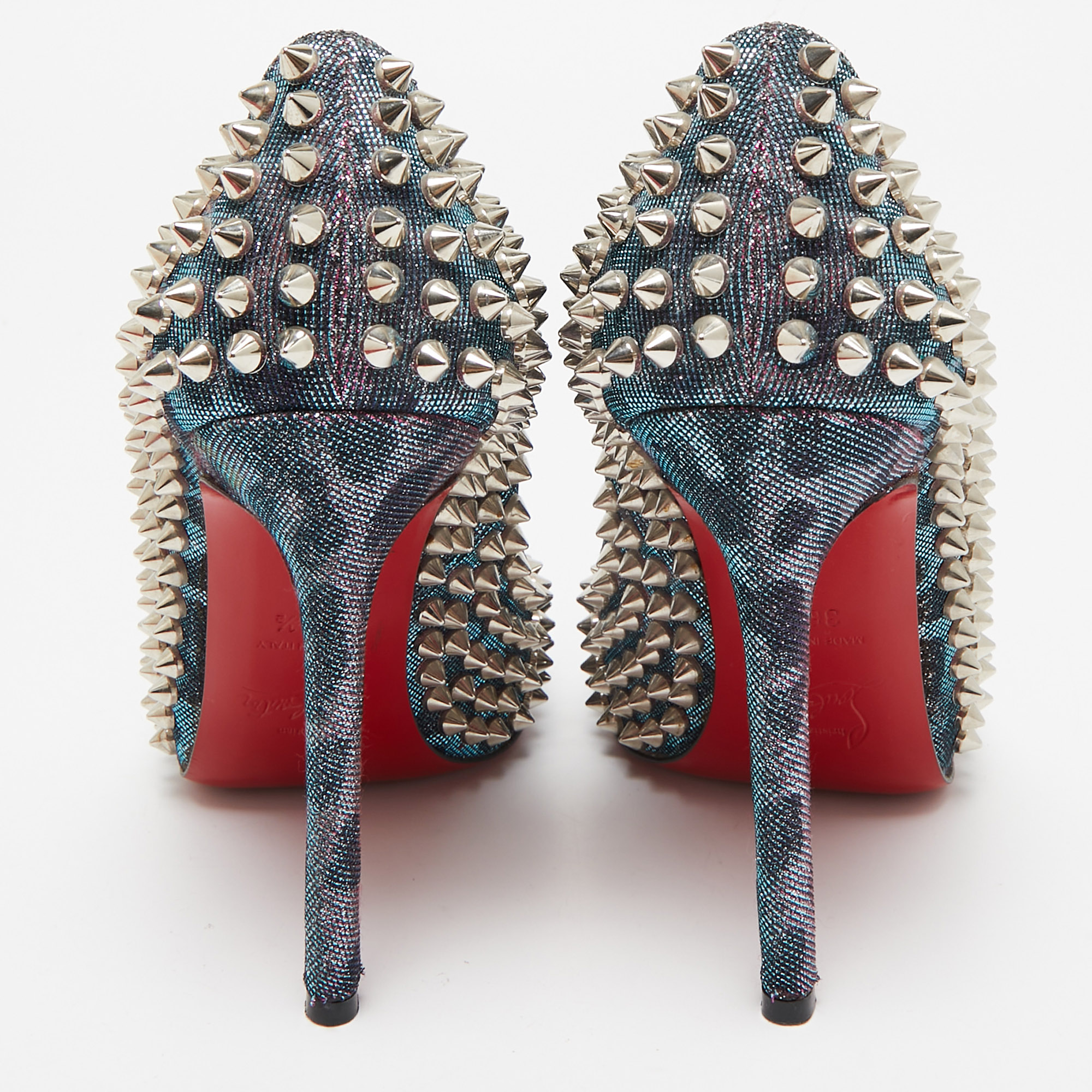 Christian Louboutin Multicolor Glitter Fabric Yolanda Peep Toe Pumps Size 36.5 