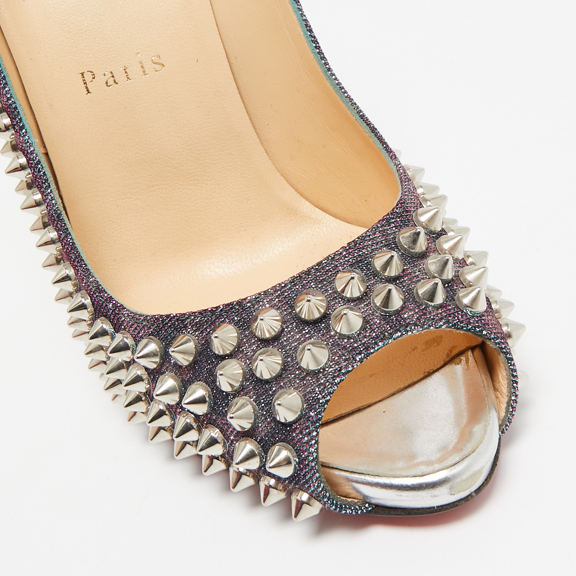 Christian Louboutin Multicolor Glitter Fabric Yolanda Peep Toe Pumps Size 36.5 