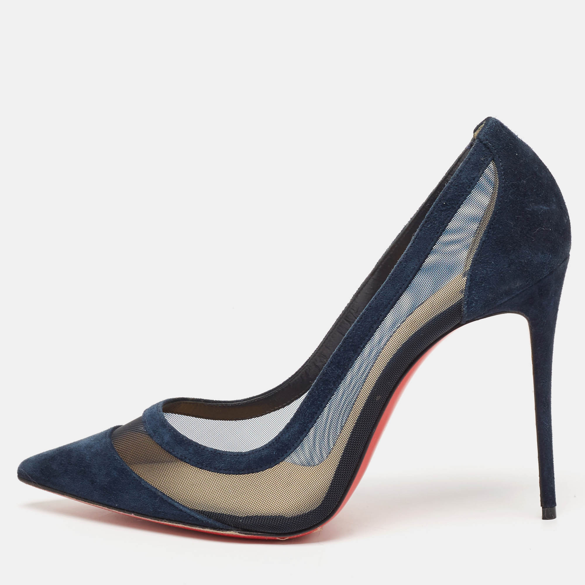 

Christian Louboutin Navy Blue Mesh and Suede Galativi Pumps Size