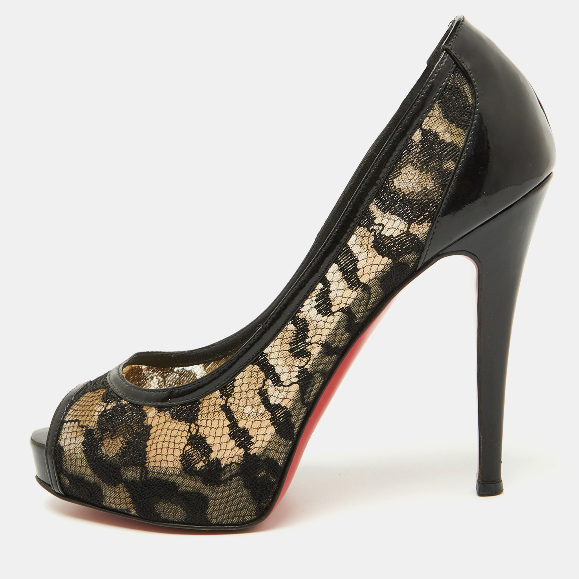 

Christian Louboutin Black Lace Ambro Pizzo Peep Toe Platform Pumps Size