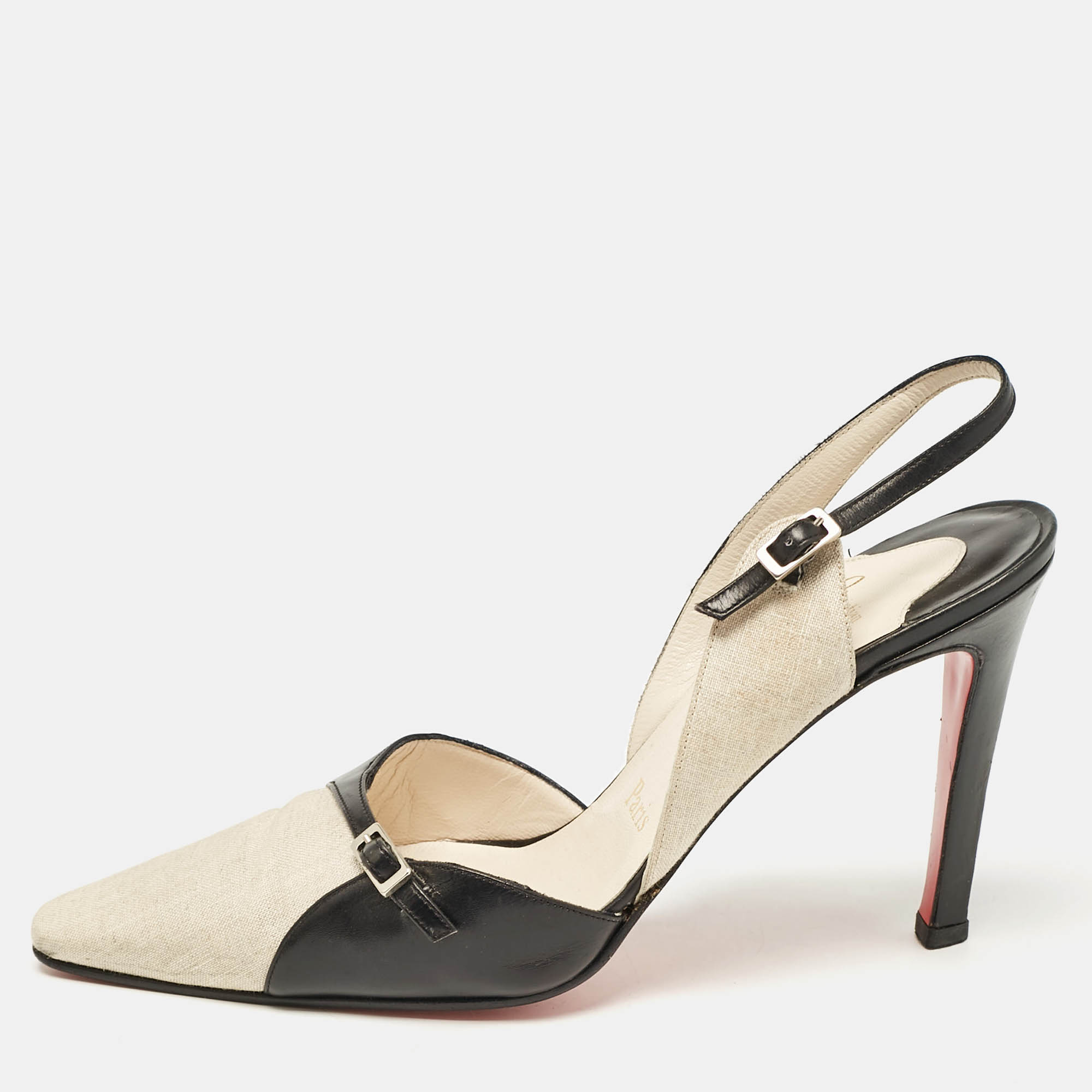 

Christian Louboutin Black/White Canvas and Leather Slingback Pumps Size