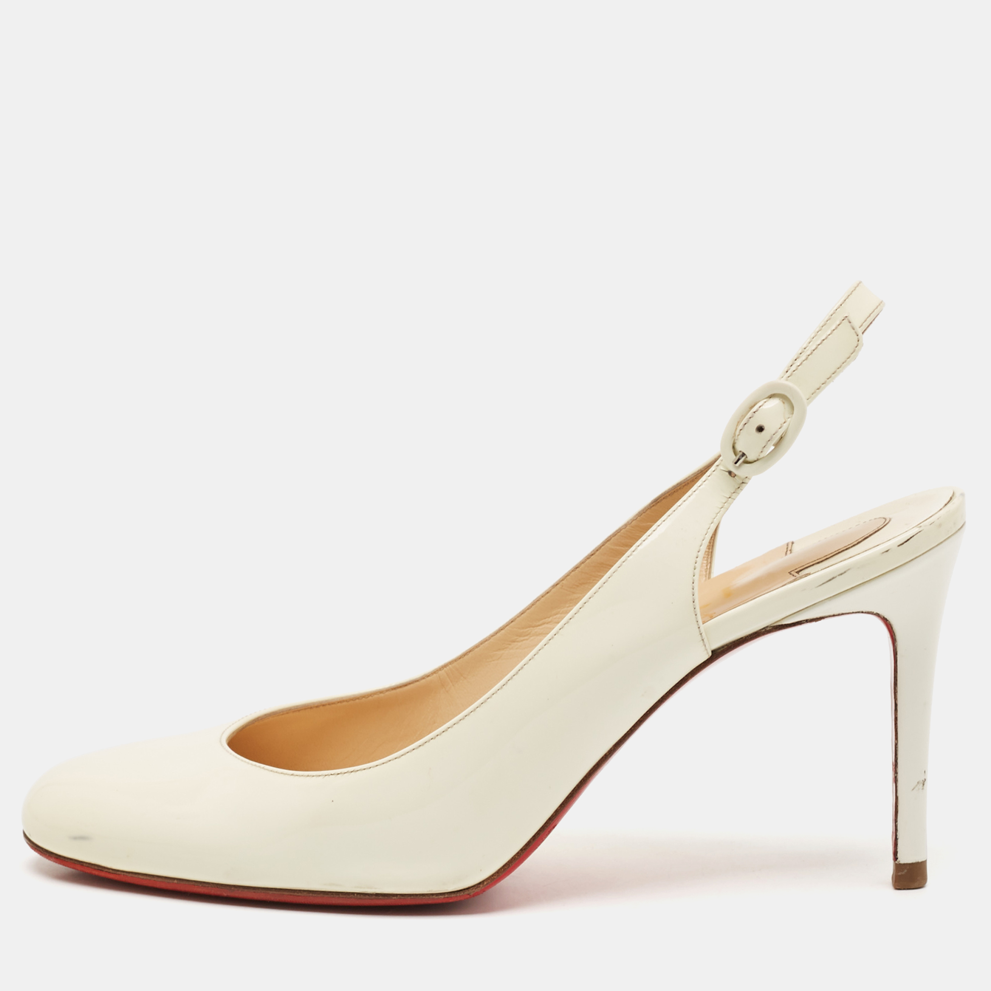 

Christian Louboutin White Patent Leather Slingback Pumps Size