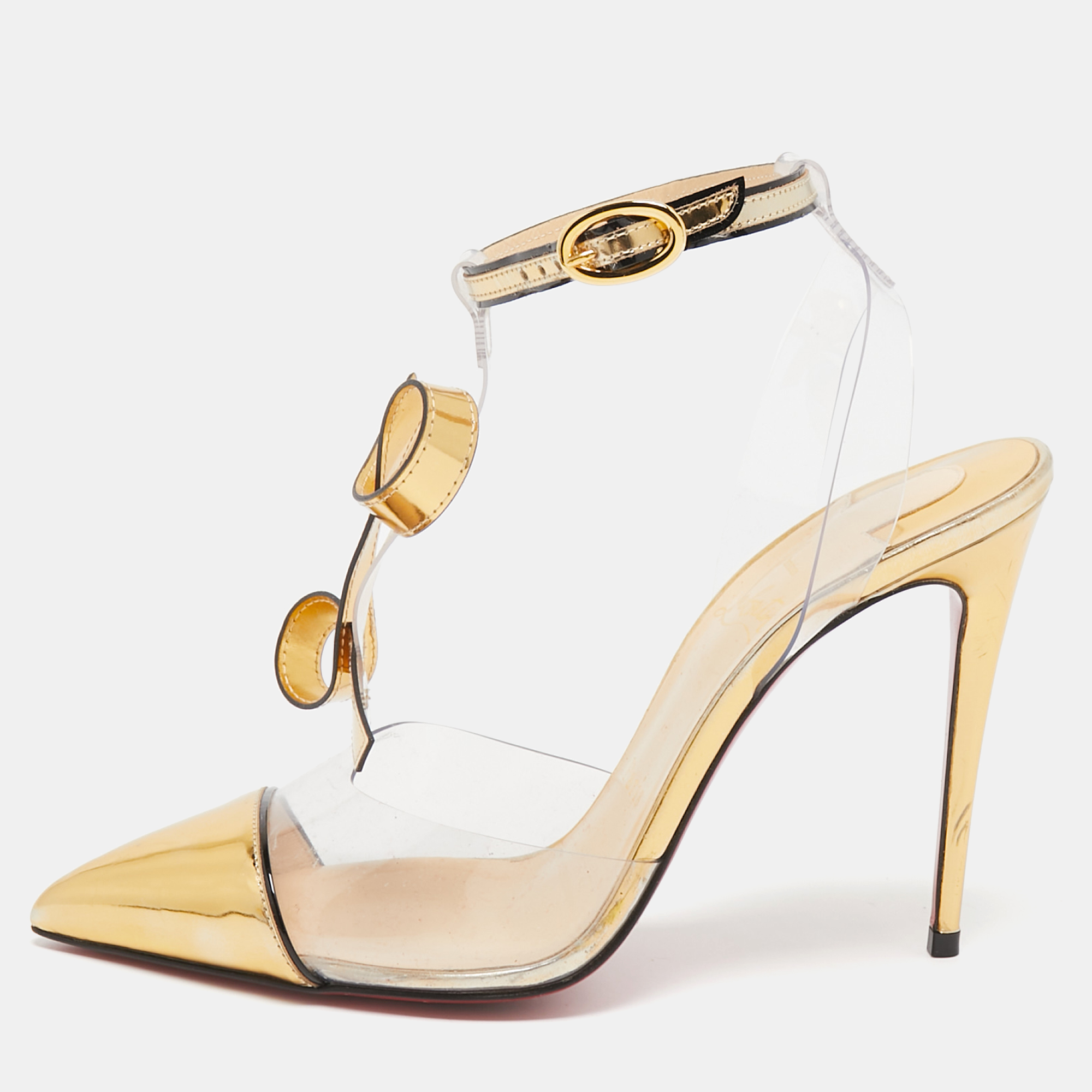 

Christian Louboutin Gold Leather and PVC Alta Firma Pumps Size