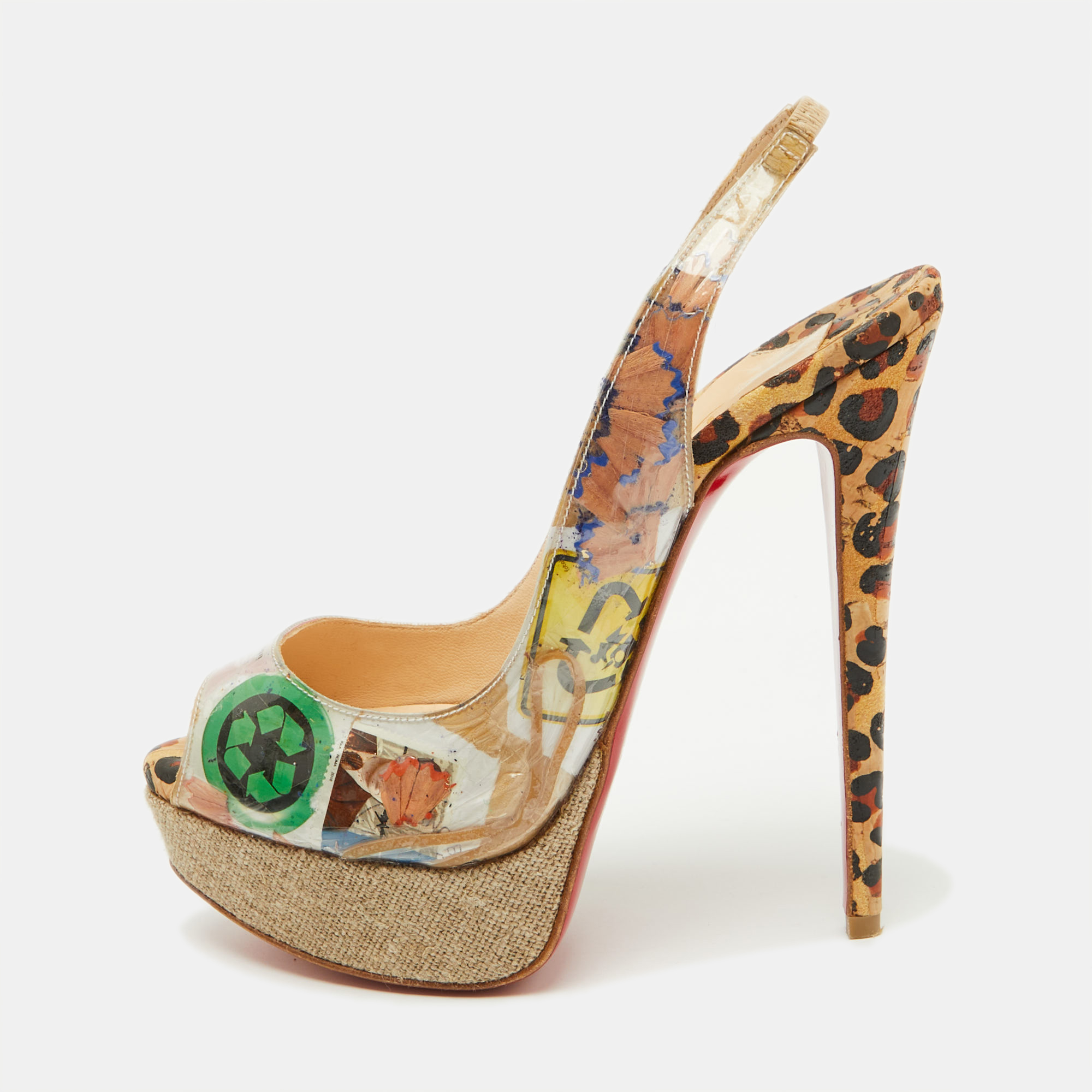 

Christian Louboutin Multicolor PVC Eco Trash Peep Toe Platform Slingback Pumps Size