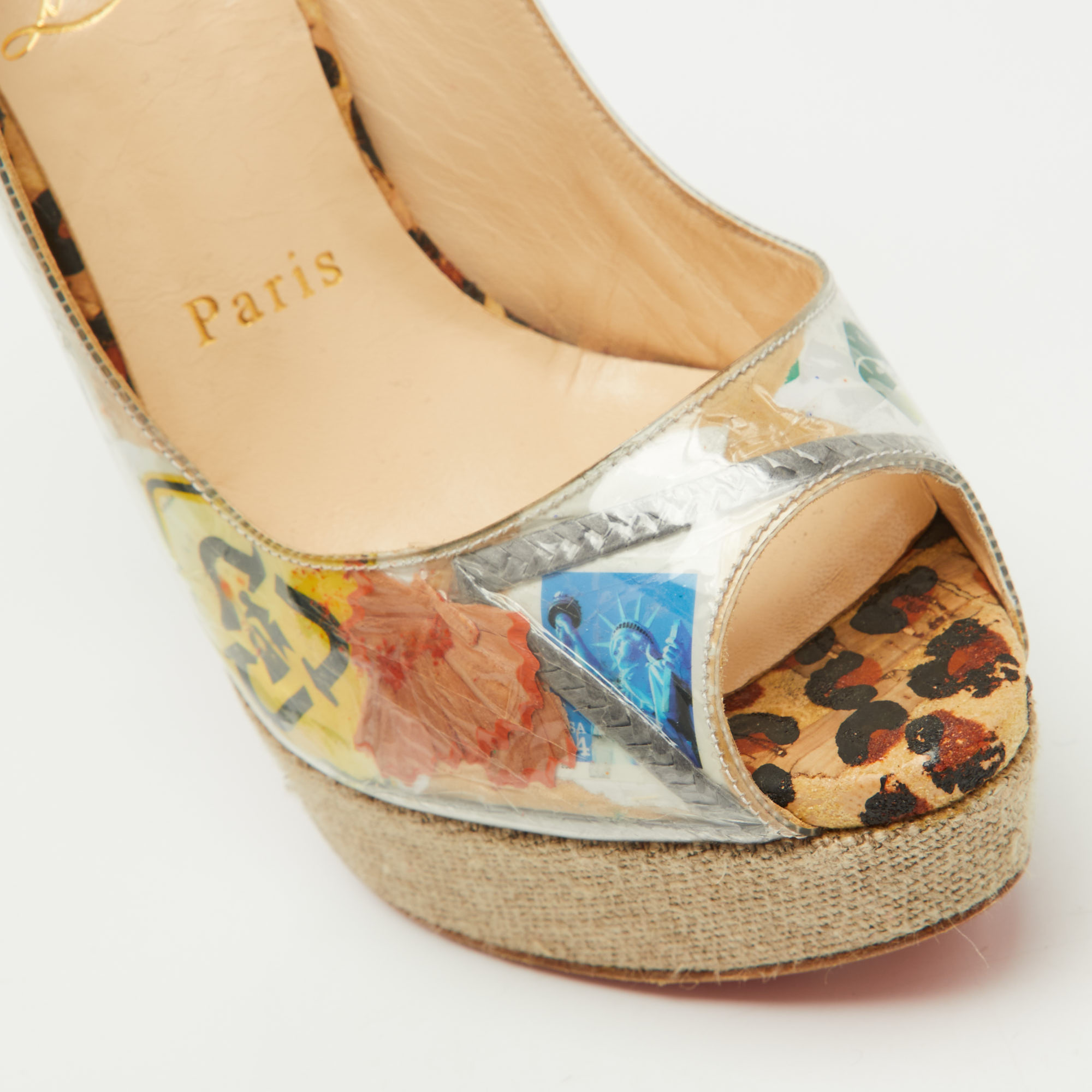 Christian Louboutin Multicolor PVC Eco Trash Peep Toe Platform Slingback Pumps Size 35.5 
