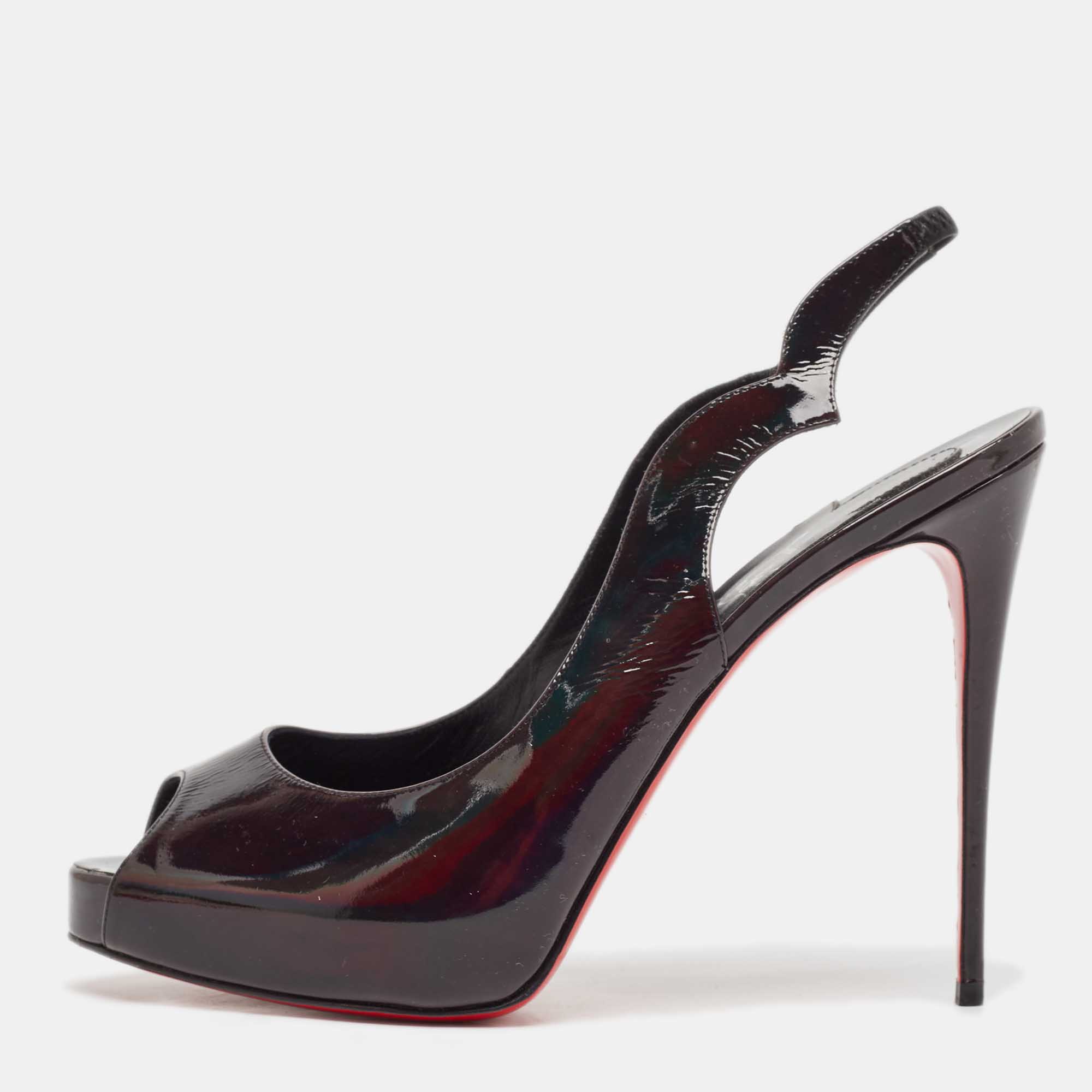 

Christian Louboutin Black Patent Leather Hot Chick Slingback Pumps Size