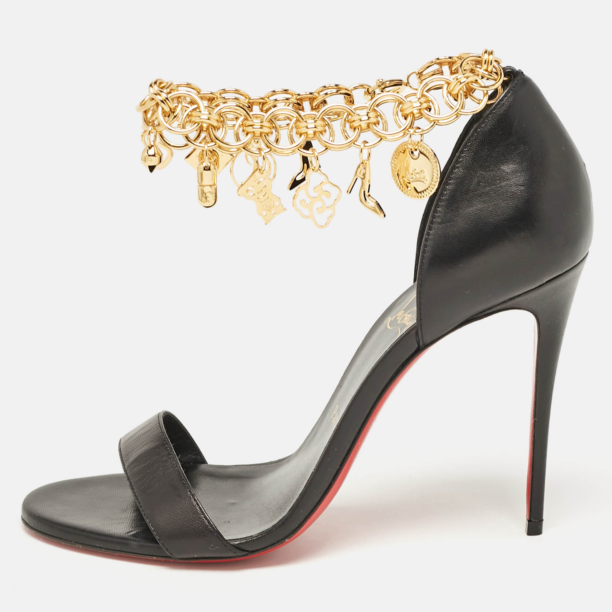 

Christian Louboutin Black Leather Gourmi Ankle Strap Sandals Size