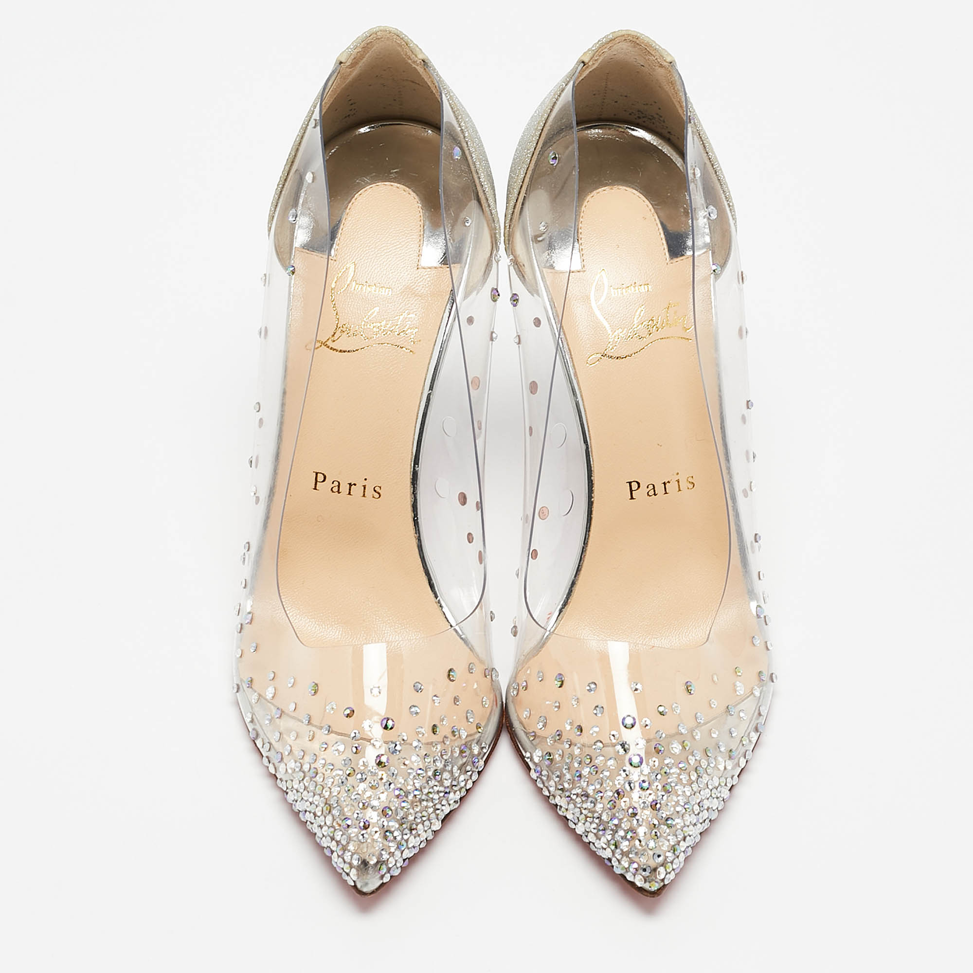 Christian Louboutin Silver Glitter and PVC Degrastrass Pumps Size 38 