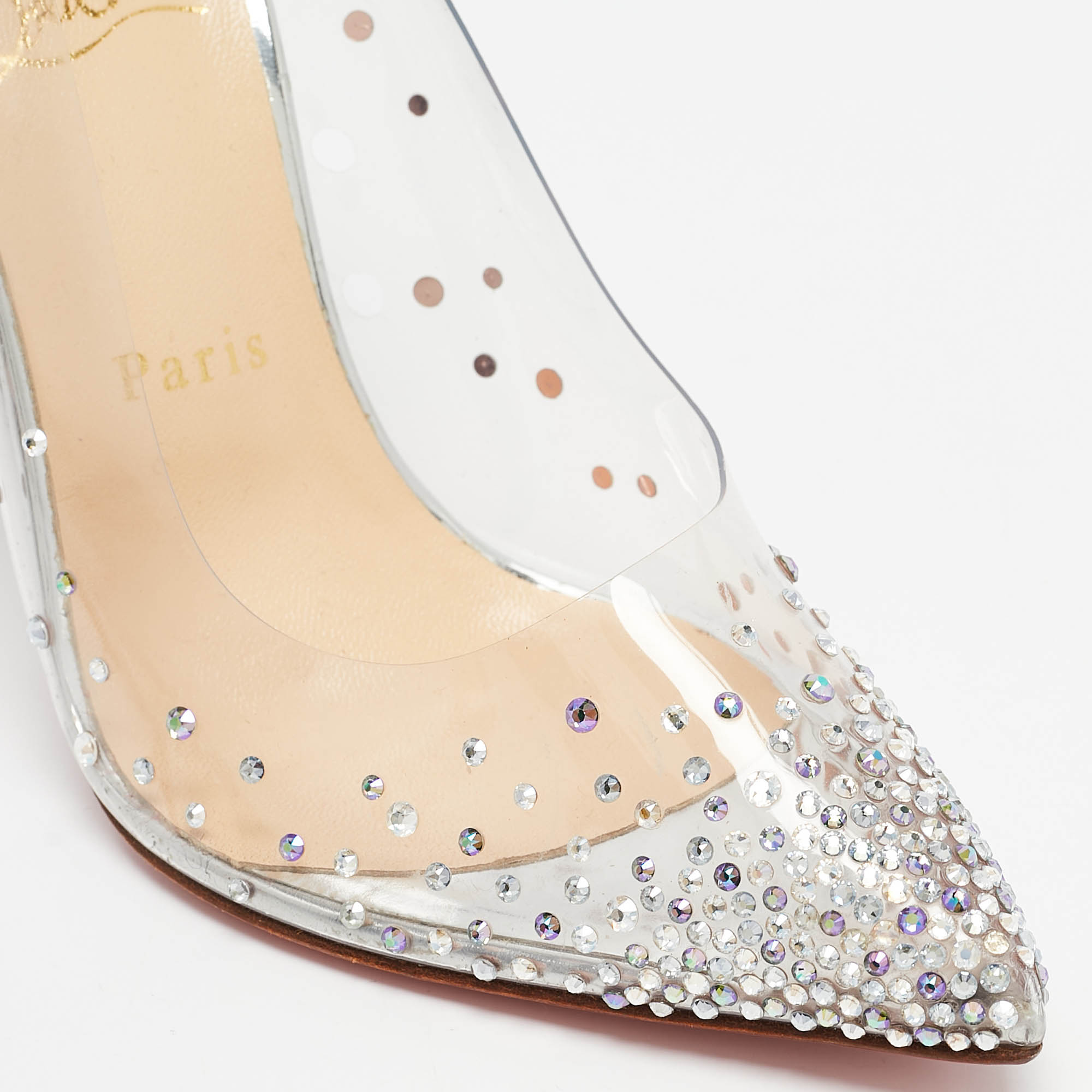 Christian Louboutin Silver Glitter and PVC Degrastrass Pumps Size 38 