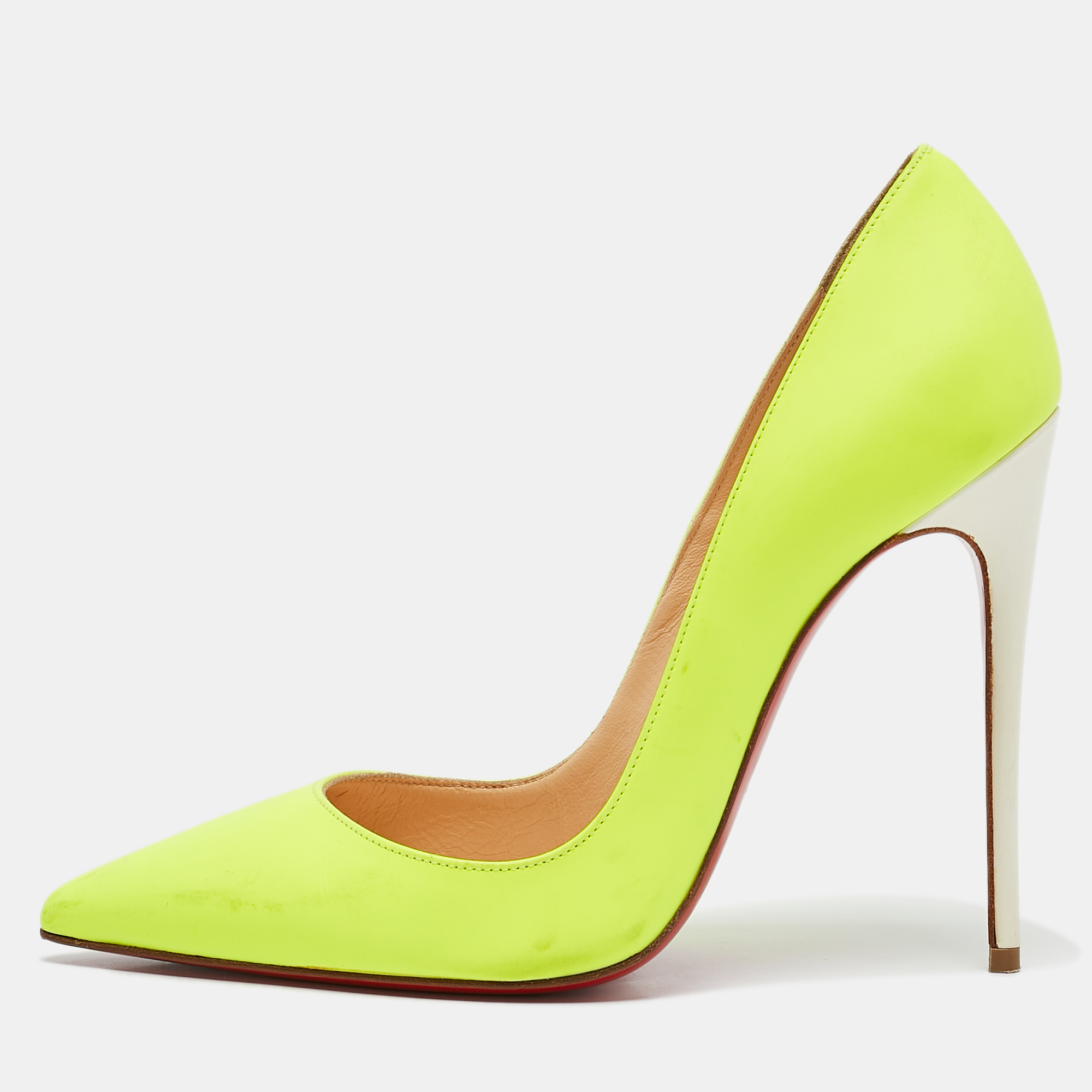 

Christian Louboutin Neon Green/White Leather Pigalle Follies Pumps Size