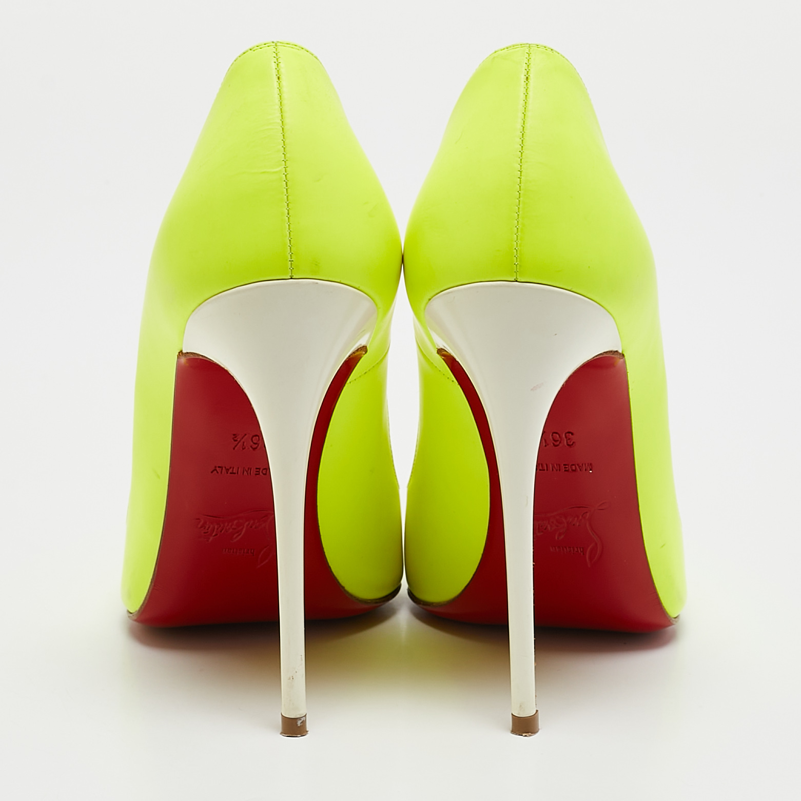 Christian Louboutin Neon Green/White Leather Pigalle Follies Pumps Size 36.5 