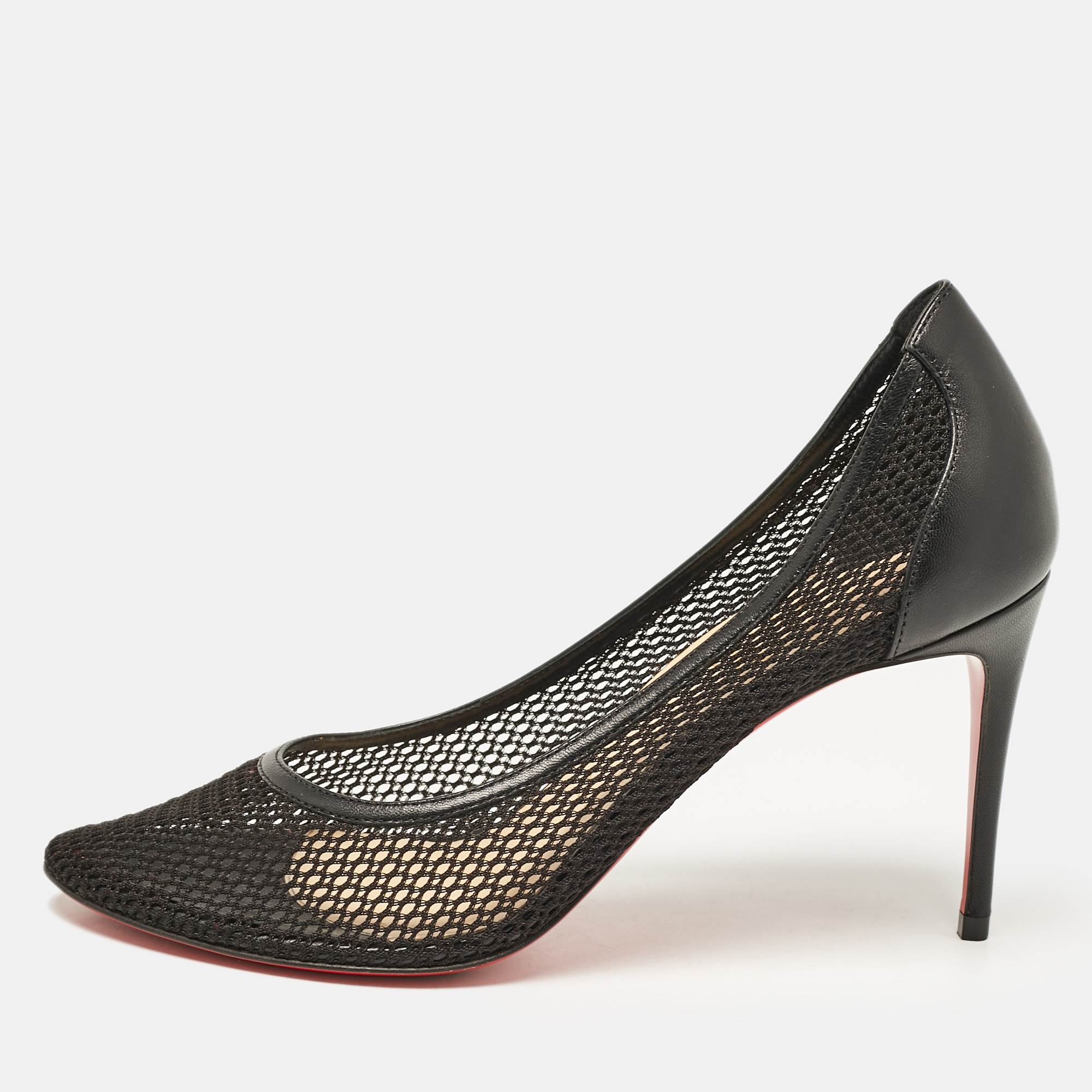 

Christian Louboutin Black Fishnet and Leather Filomena Pumps Size