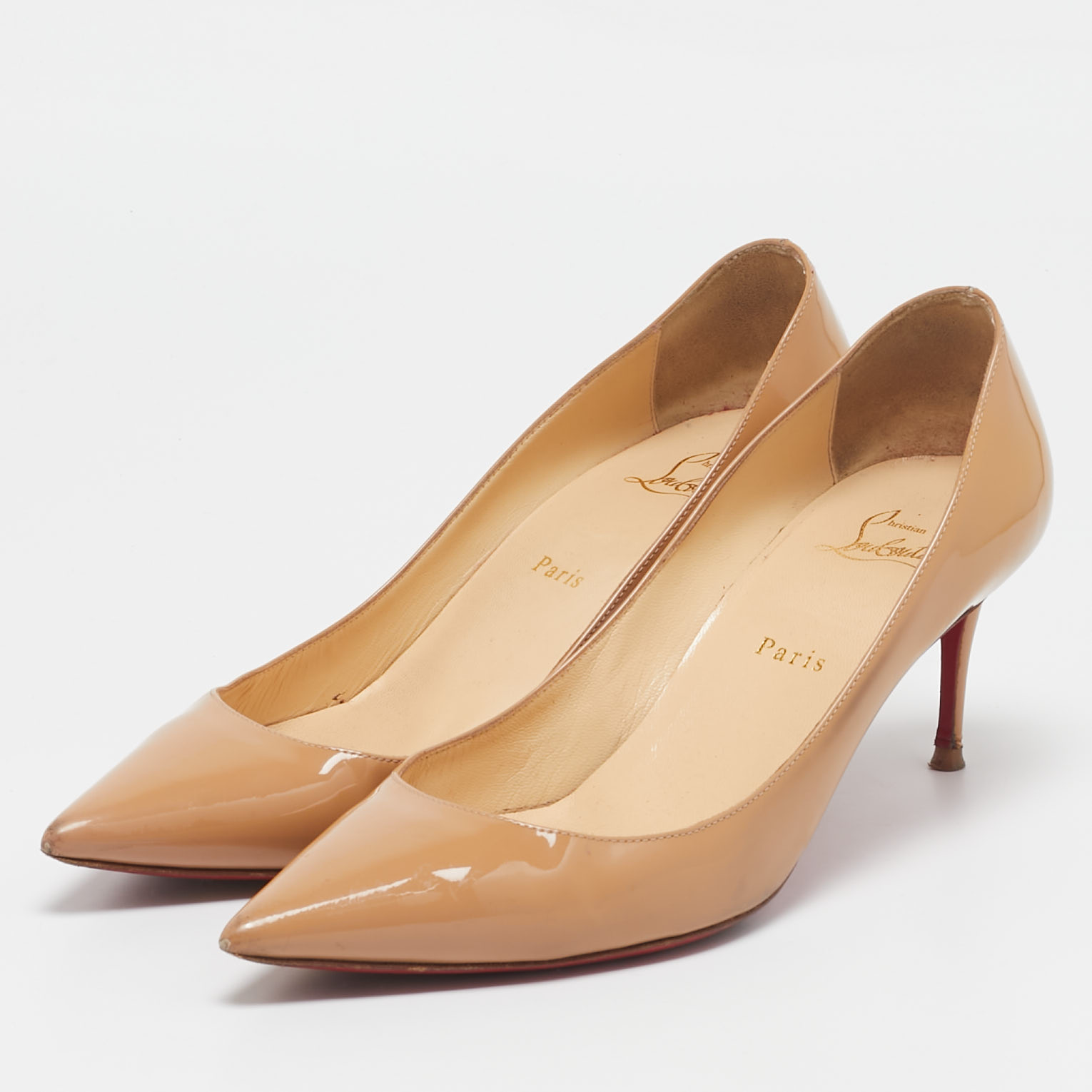 Christian Louboutin Beige Patent Leather Pigalle Pumps Size 41 