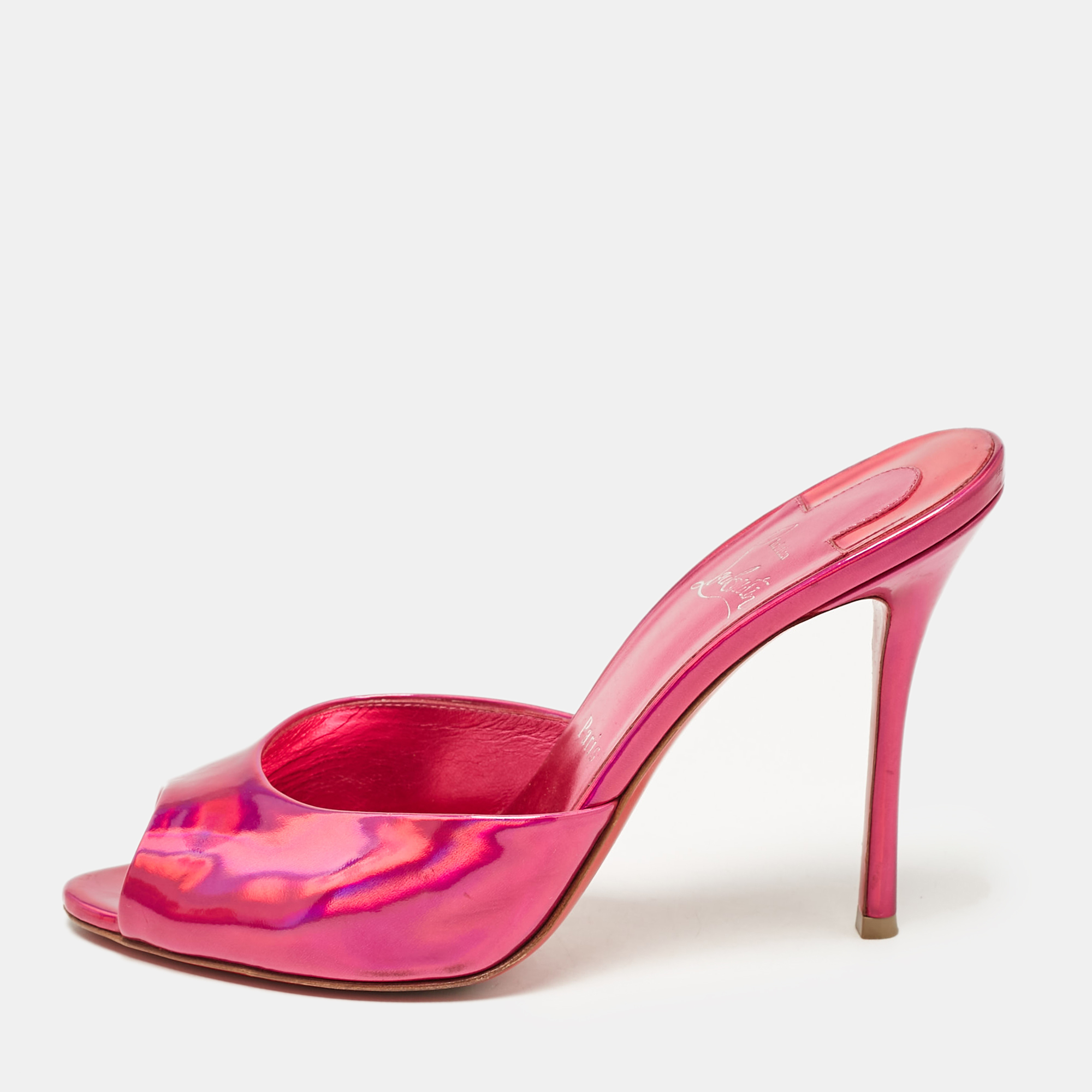 

Christian Louboutin Pink Patent Leather Me Dolly Slide Sandals Size