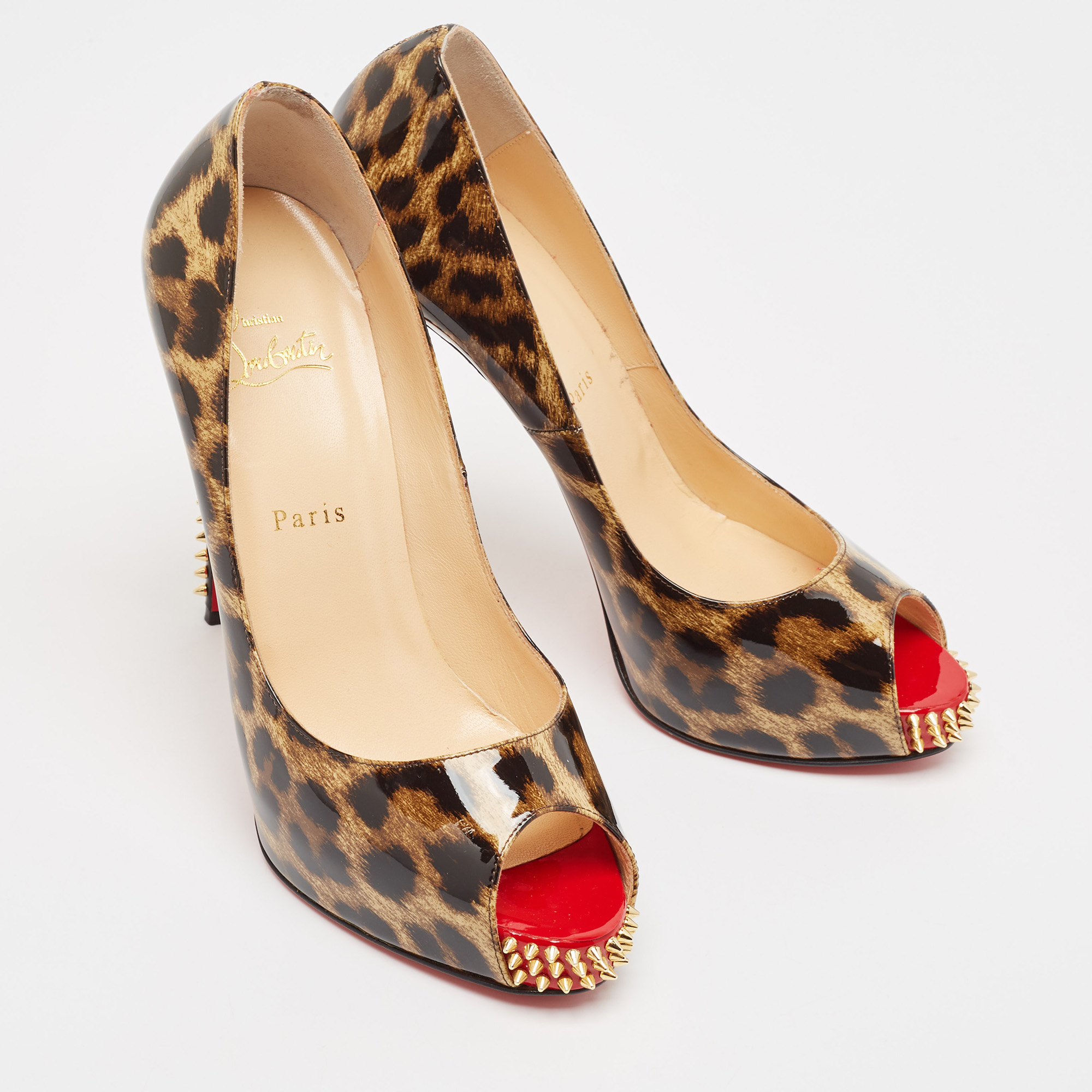 Christian Louboutin Brown Patent Leather Very Prive Peep Toe Pumps Size 40 