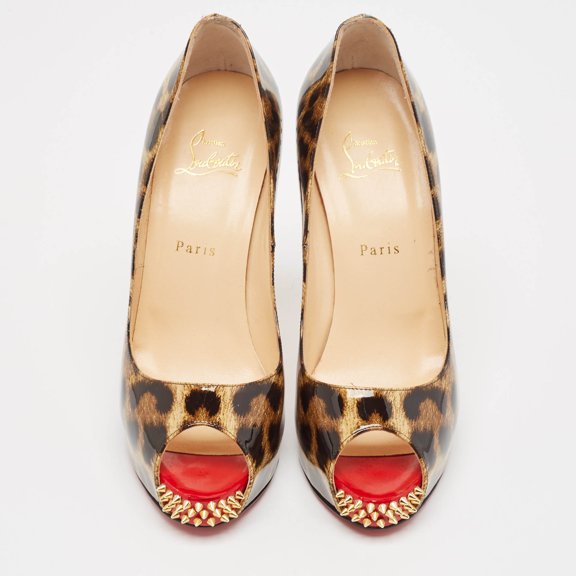 Christian Louboutin Brown Patent Leather Very Prive Peep Toe Pumps Size 40 