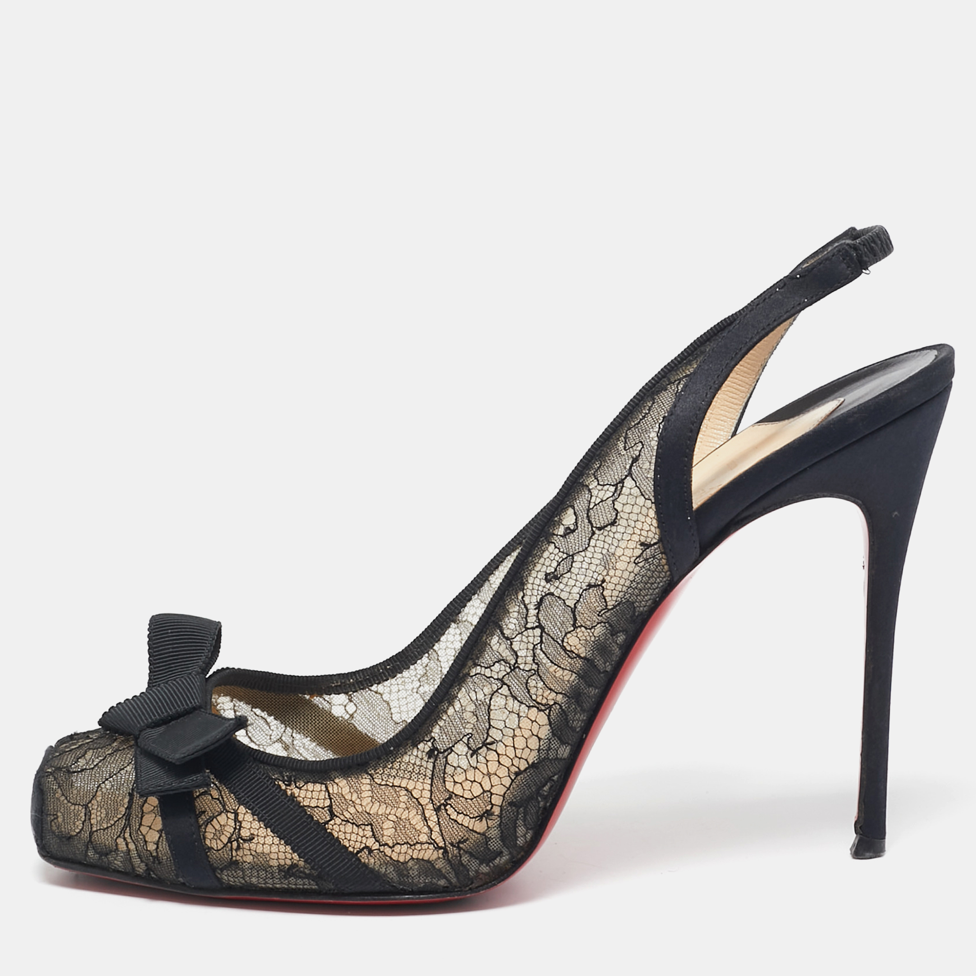 

Christian Louboutin Black/Beige Lace Slingback Pumps Size