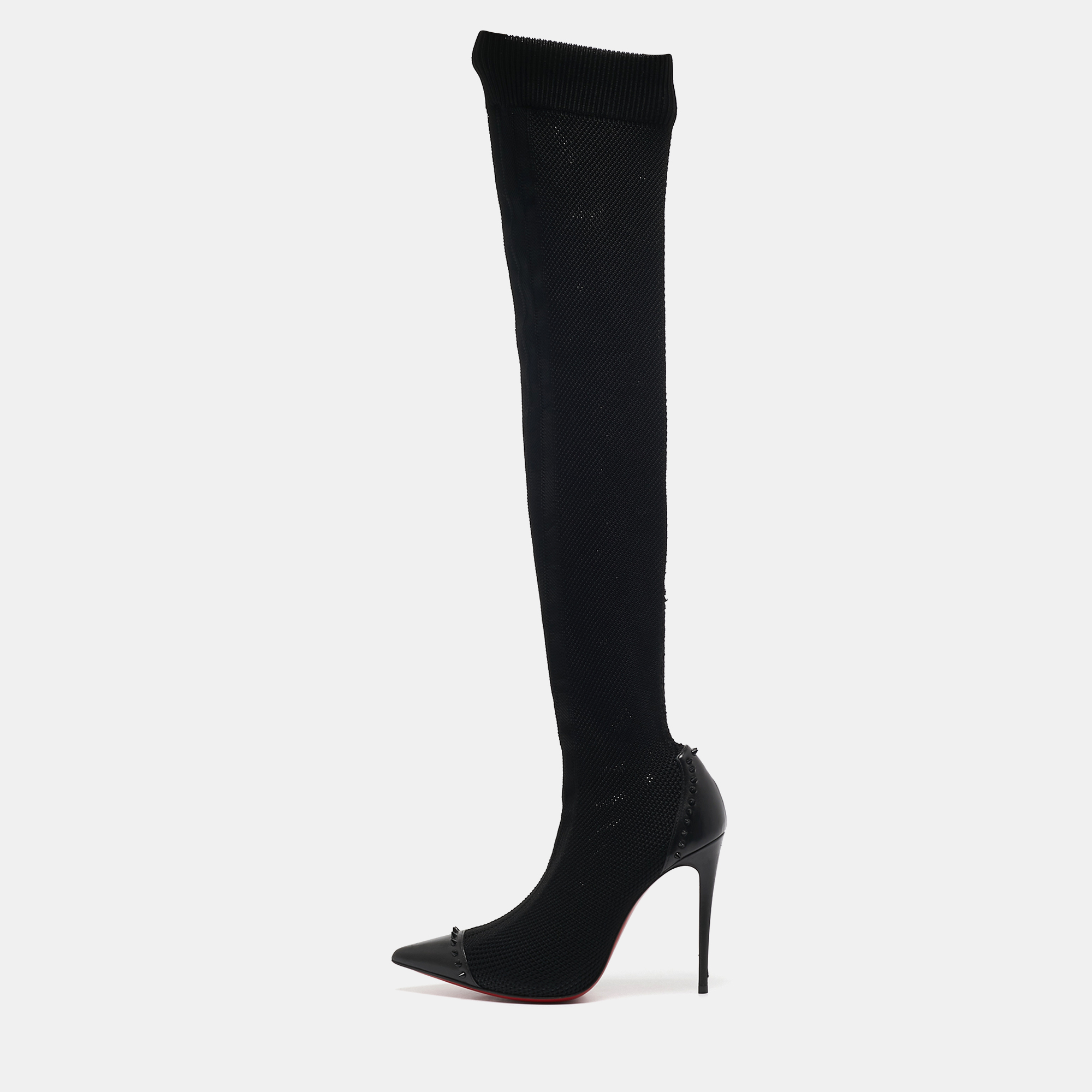 

Christian Louboutin Black Knit Fabric and Leather Dovi Dova Knee Length Boots Size