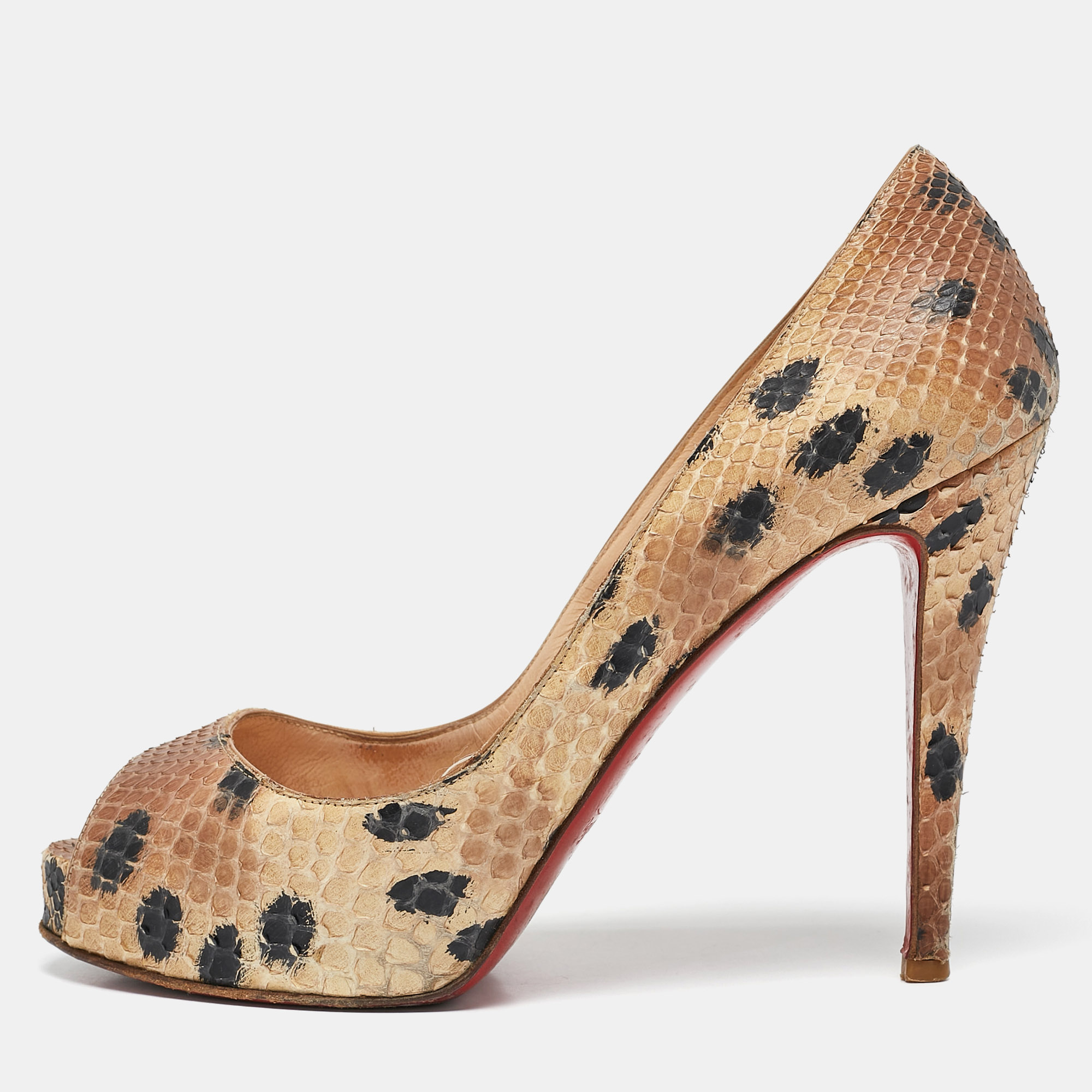 

Christian Louboutin Beige/Black Snakeskin Leather Prive Platform Pumps Size