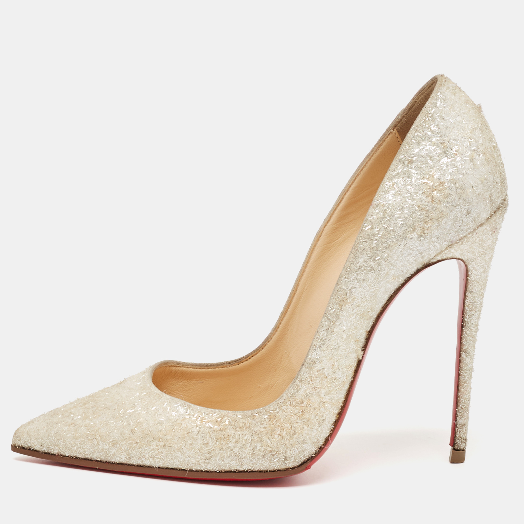 

Christian Louboutin White Glitter Effect Fabric So Kate Pumps Size