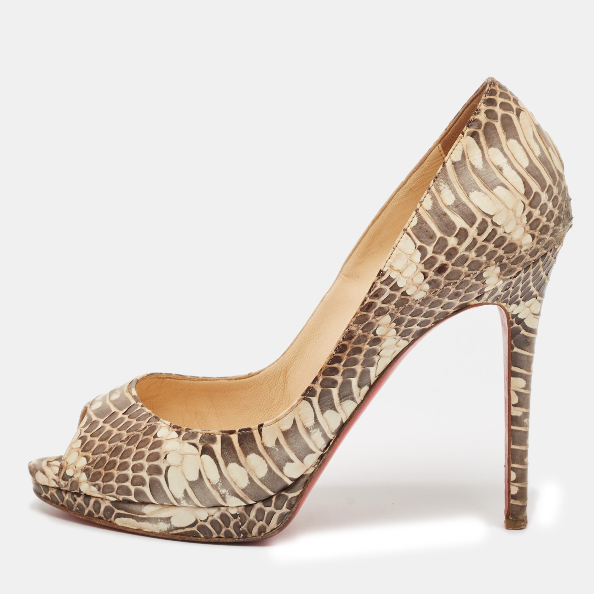 

Christian Louboutin Beige Python Leather Lady Peep Peep Toe Pumps Size