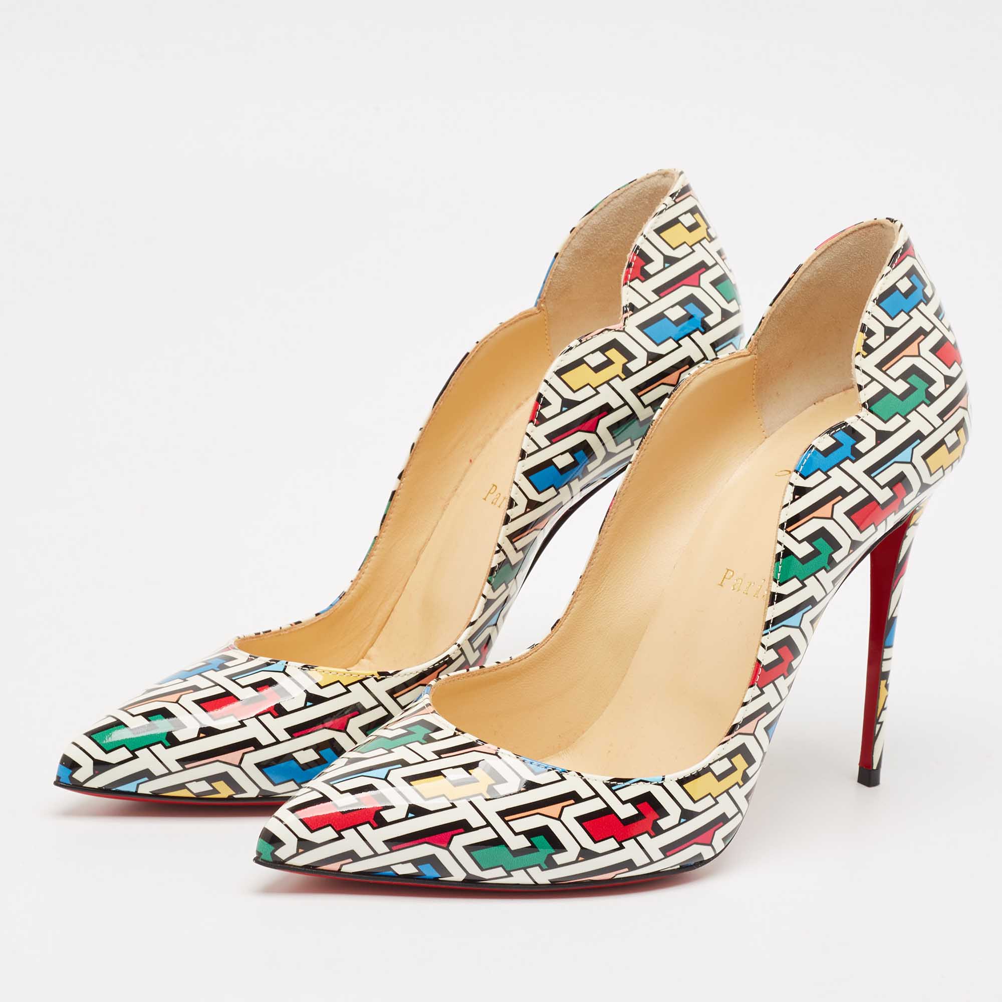 Christian Louboutin Multicolor Printed Patent Leather Hot Chick Pumps Size 40 