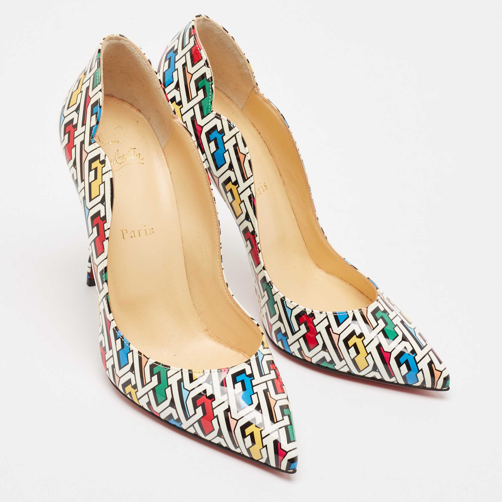Christian Louboutin Multicolor Printed Patent Leather Hot Chick Pumps Size 40 