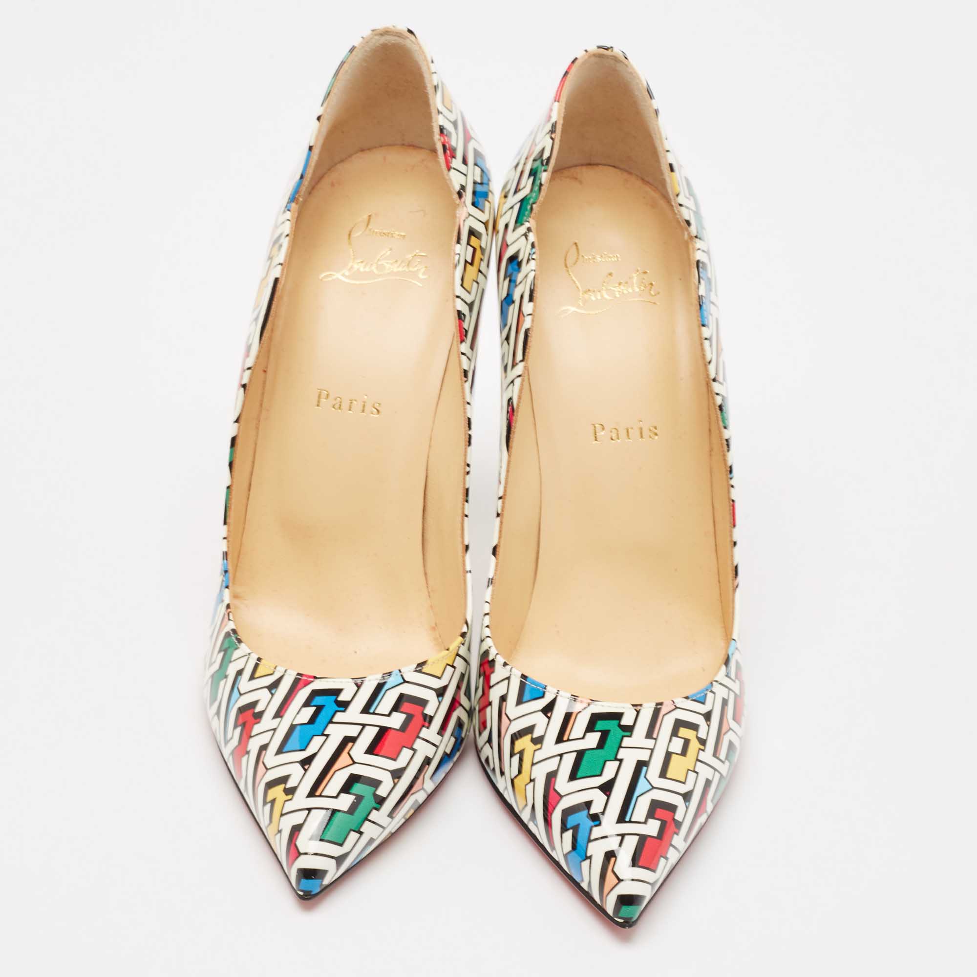 Christian Louboutin Multicolor Printed Patent Leather Hot Chick Pumps Size 40 