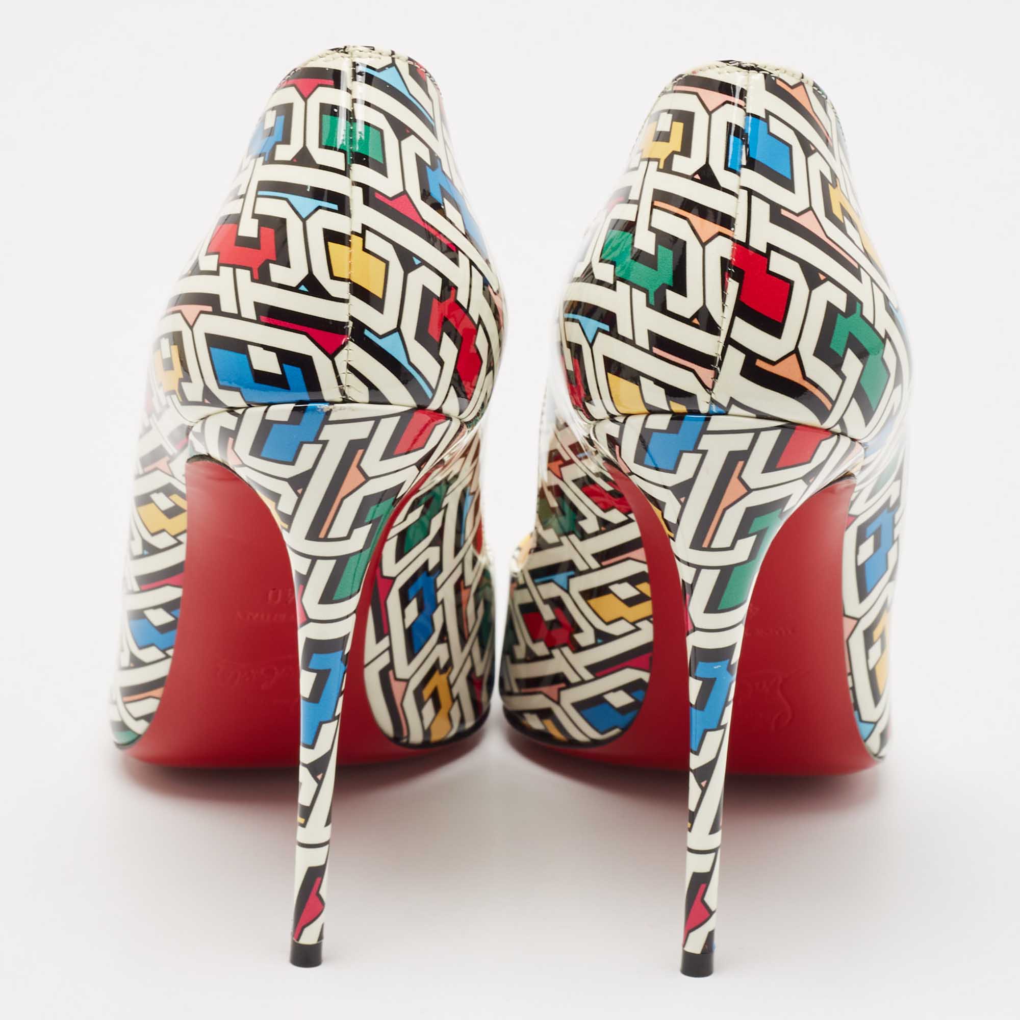 Christian Louboutin Multicolor Printed Patent Leather Hot Chick Pumps Size 40 