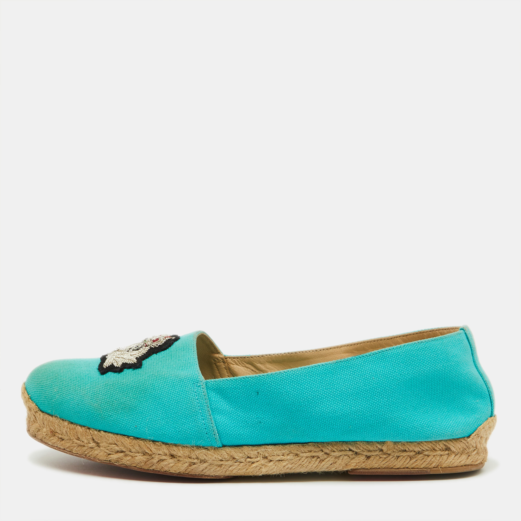 

Christian Louboutin Turquoise Blue Canvas Nanou Crest Espadrilles Size