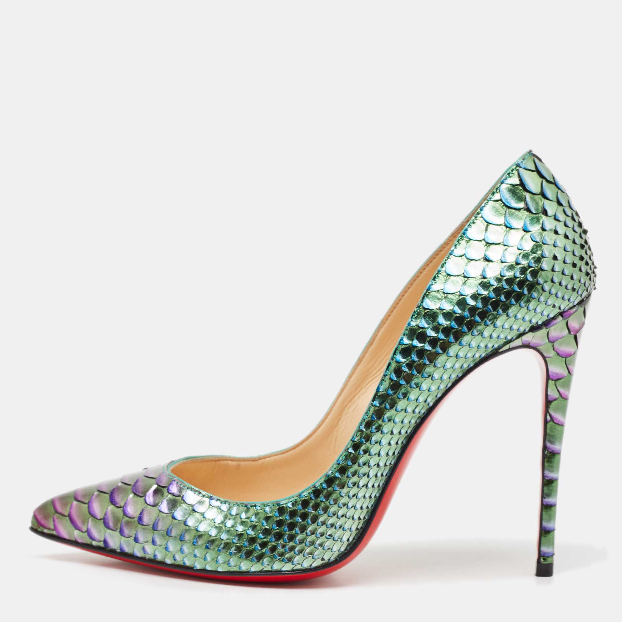 

Christian Louboutin Two Tone Python So Kate Pointed Toe Pumps Size, Purple