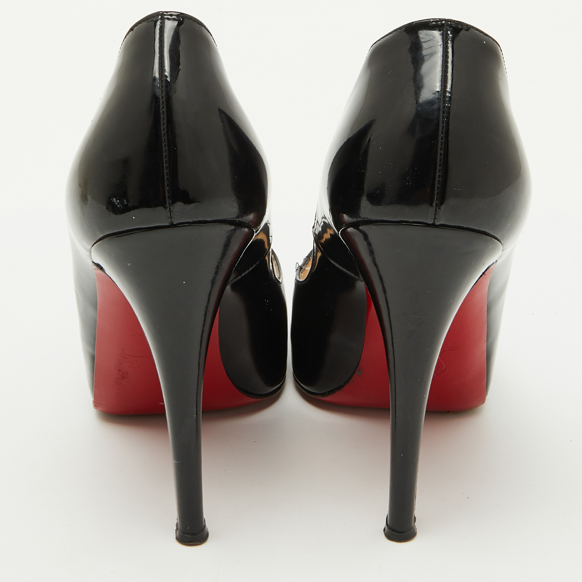 Christian Louboutin Black Patent Leather Very Prive Peep Toe Platform Pumps Size 37 