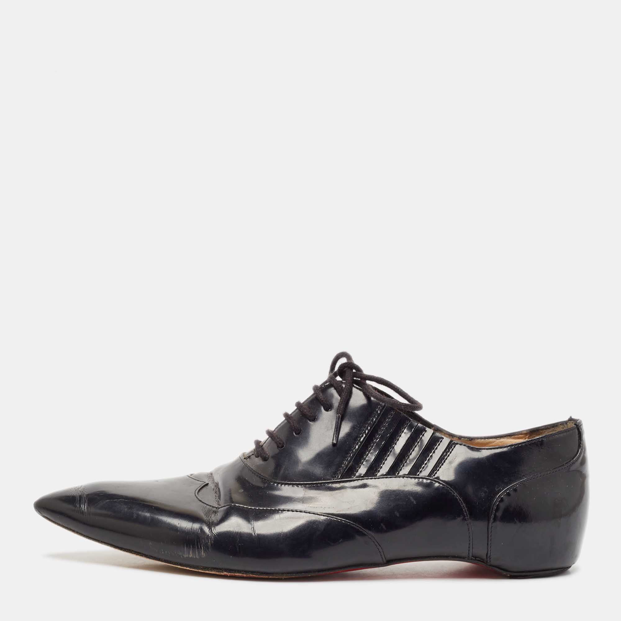 

Christian Louboutin Black Patent Leather Lace Up Oxfords Size