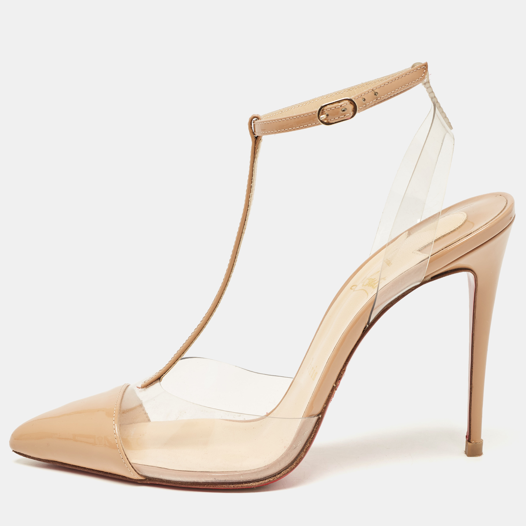 

Christian Louboutin Beige Patent Leather and PVC Nosy Pumps Size