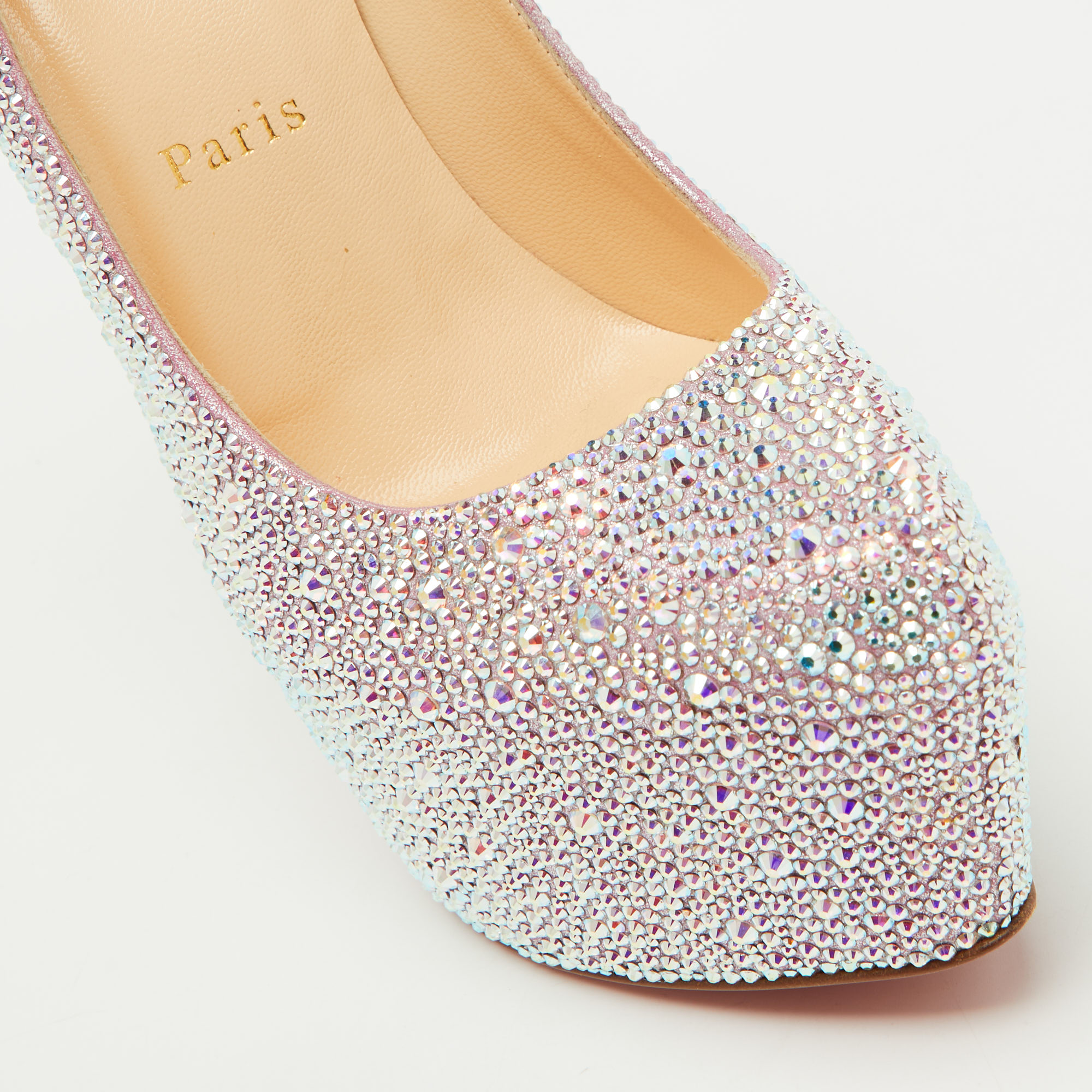 Christian Louboutin Silver/Pink Suede Crystal Embellished Daffodile Platform Pumps Size 37 