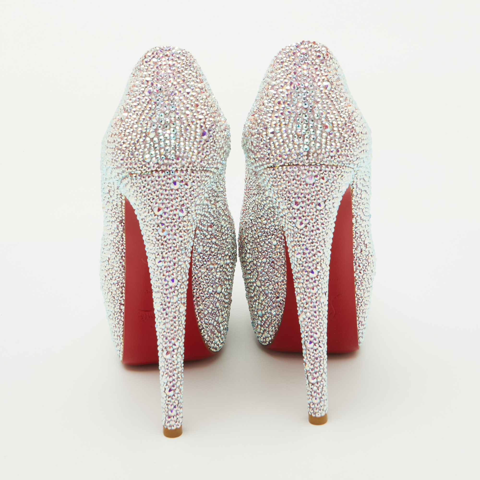 Christian Louboutin Silver/Pink Suede Crystal Embellished Daffodile Platform Pumps Size 37 