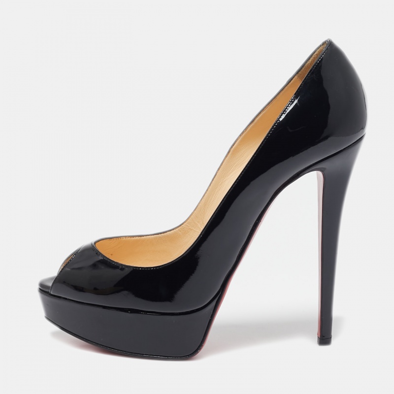 

Christian Louboutin Black Patent Leather Lady Peep Toe Platform Pumps Size