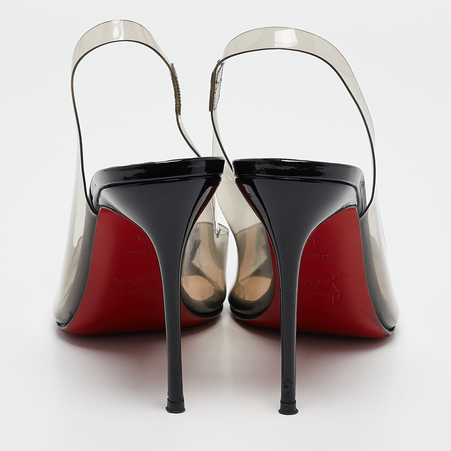 Christian Louboutin Black Patent Leather and PVC Ring My Toe Peep Toe Pumps Size 39 