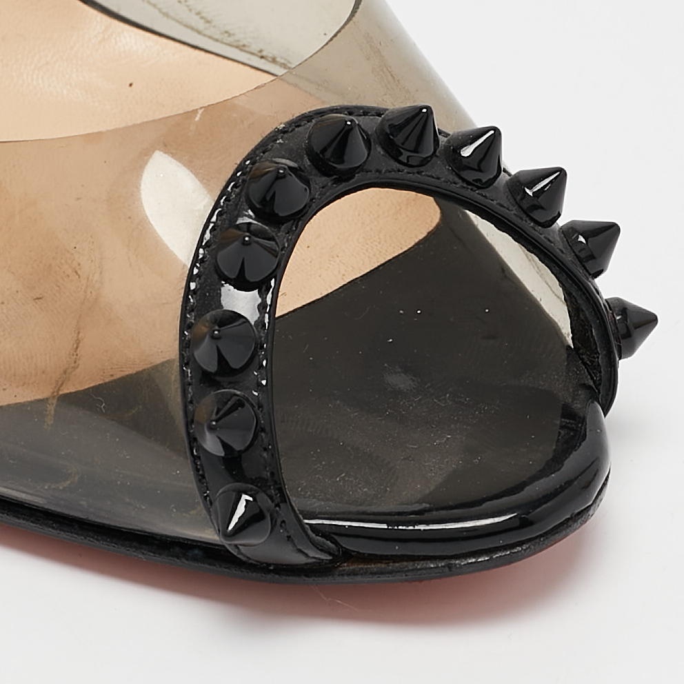 Christian Louboutin Black Patent Leather and PVC Ring My Toe Peep Toe Pumps Size 39 