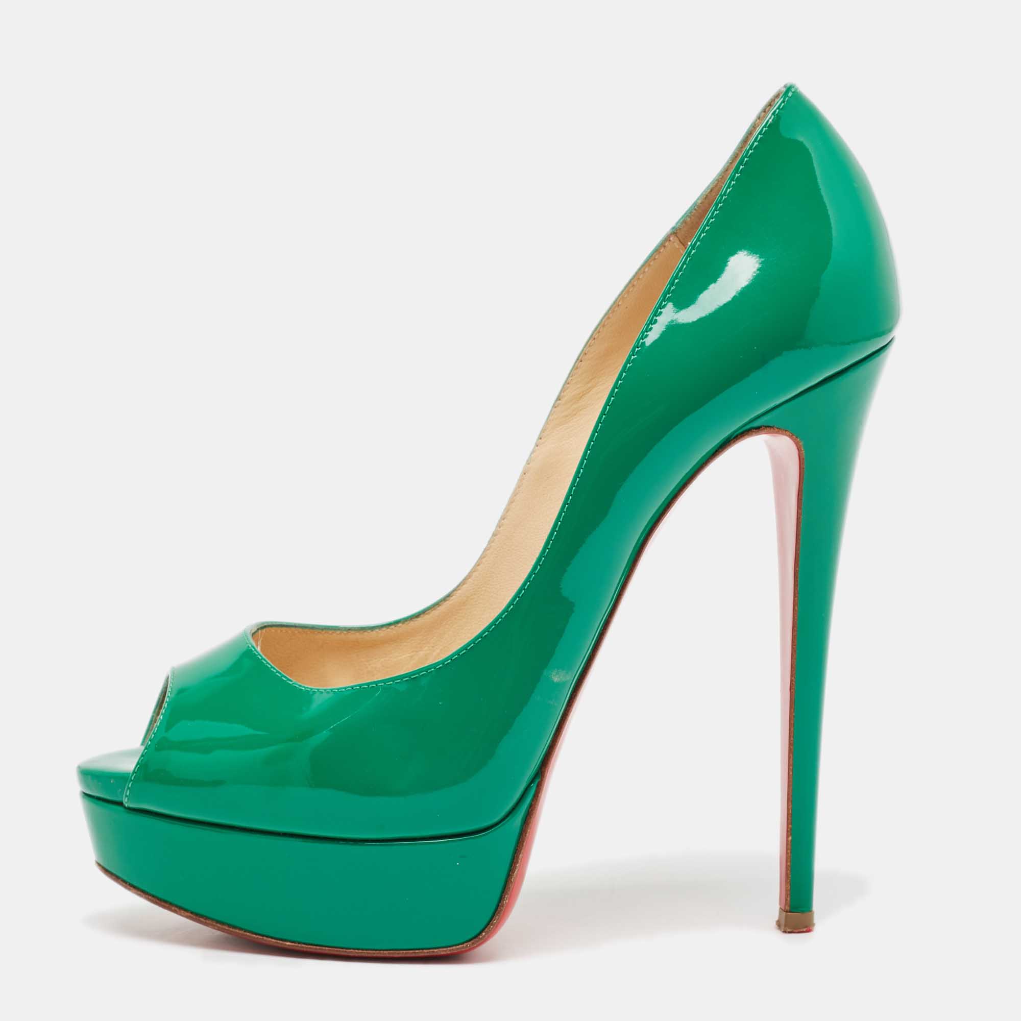 

Christian Louboutin Green Patent Leather Lady Peep Pumps Size