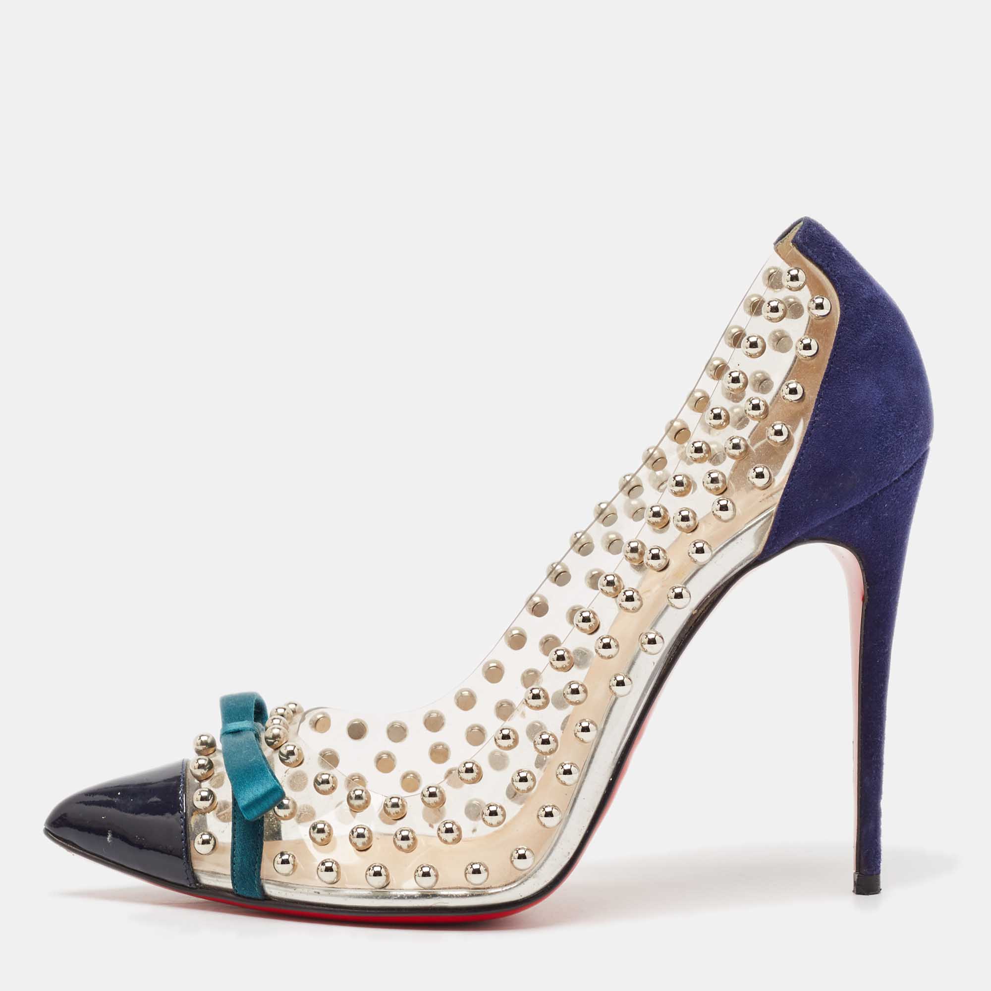 

Christian Louboutin Blue Studded PVC and Suede Bille Et Boule Pumps Size