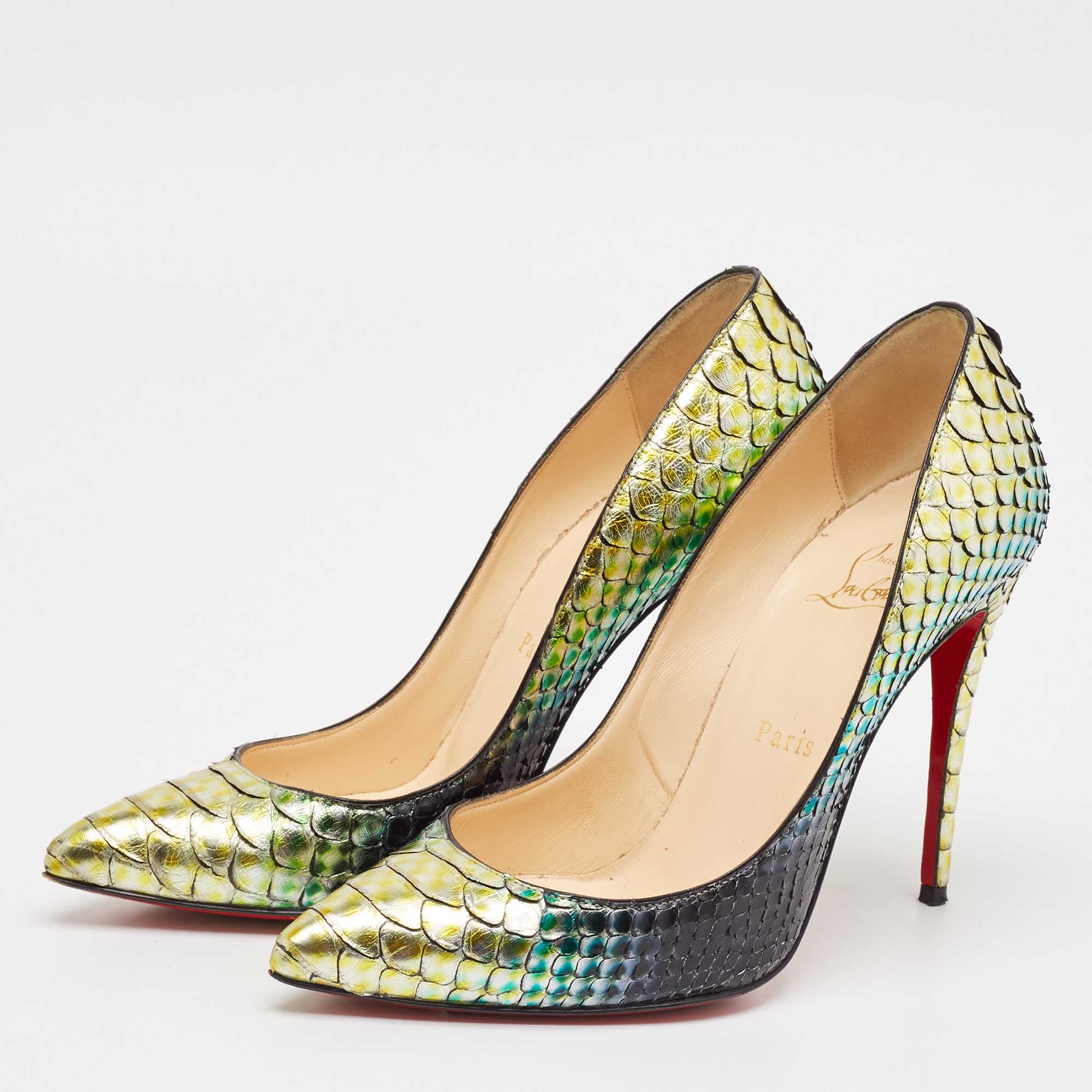 Christian Louboutin Two Tone Python So Kate Pointed Toe Pumps Size 38 