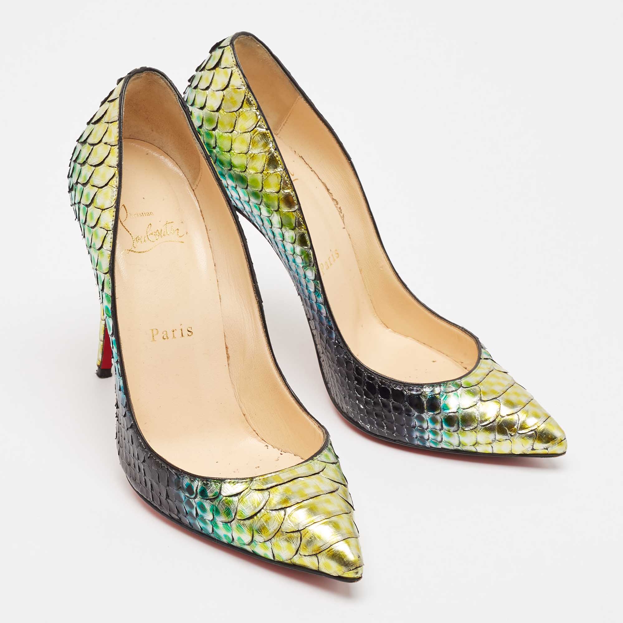 Christian Louboutin Two Tone Python So Kate Pointed Toe Pumps Size 38 