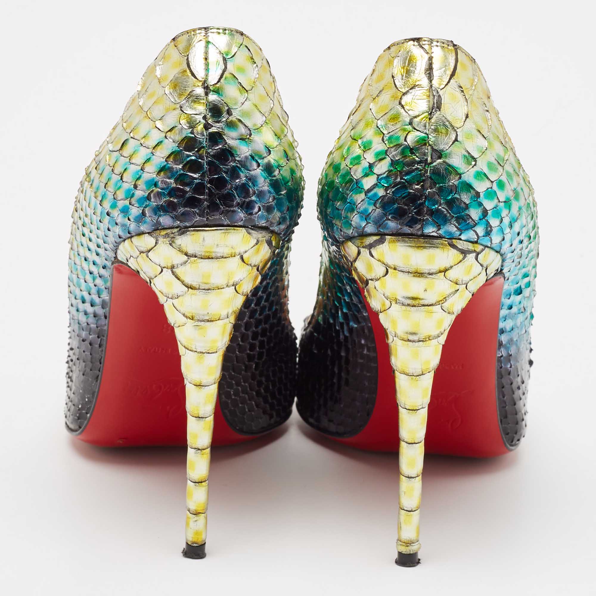 Christian Louboutin Two Tone Python So Kate Pointed Toe Pumps Size 38 