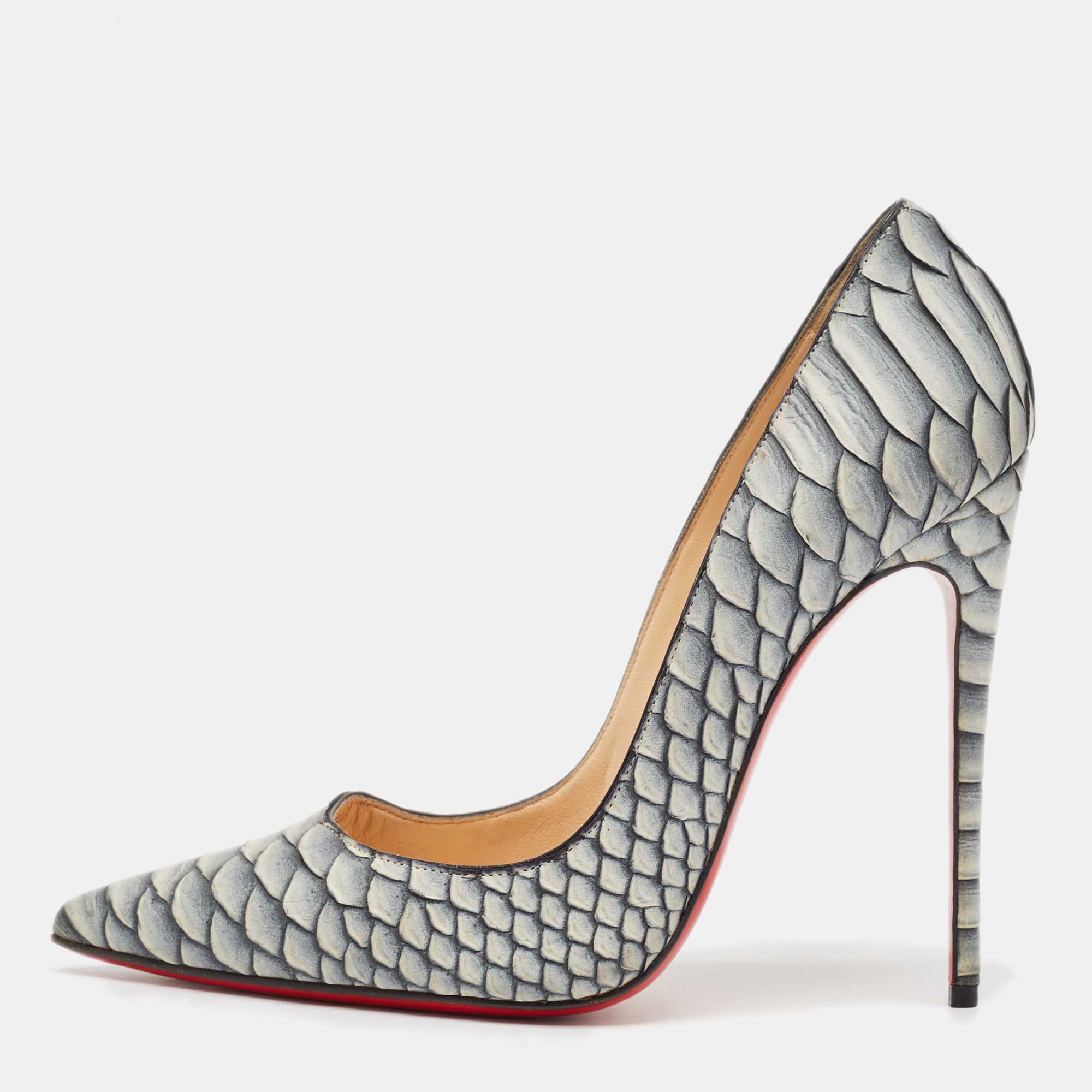 

Christian Louboutin Grey/Black Python Leather So Kate Pumps Size