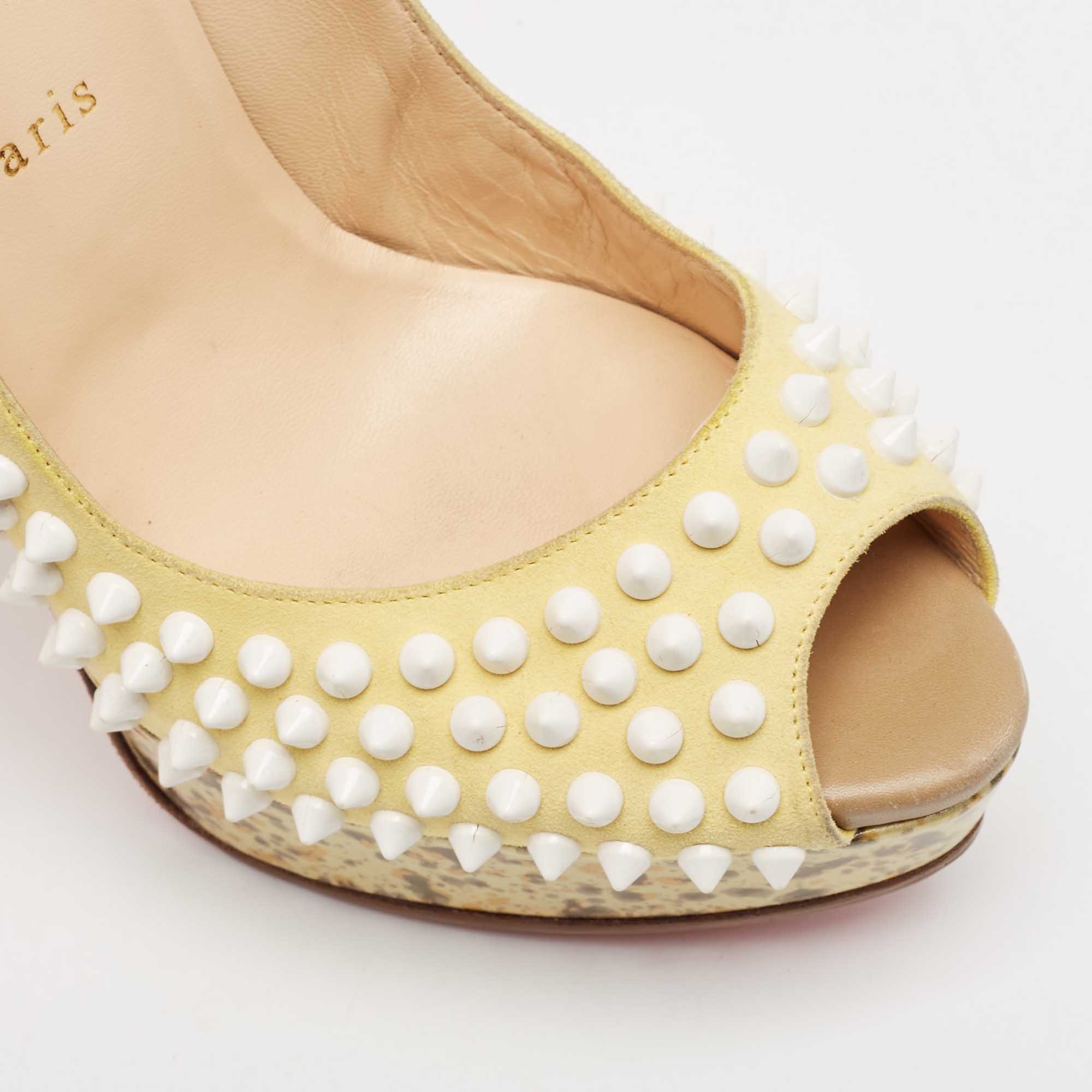 Christian Louboutin Cream Suede Lady Peep Spikes Pumps Size 39 
