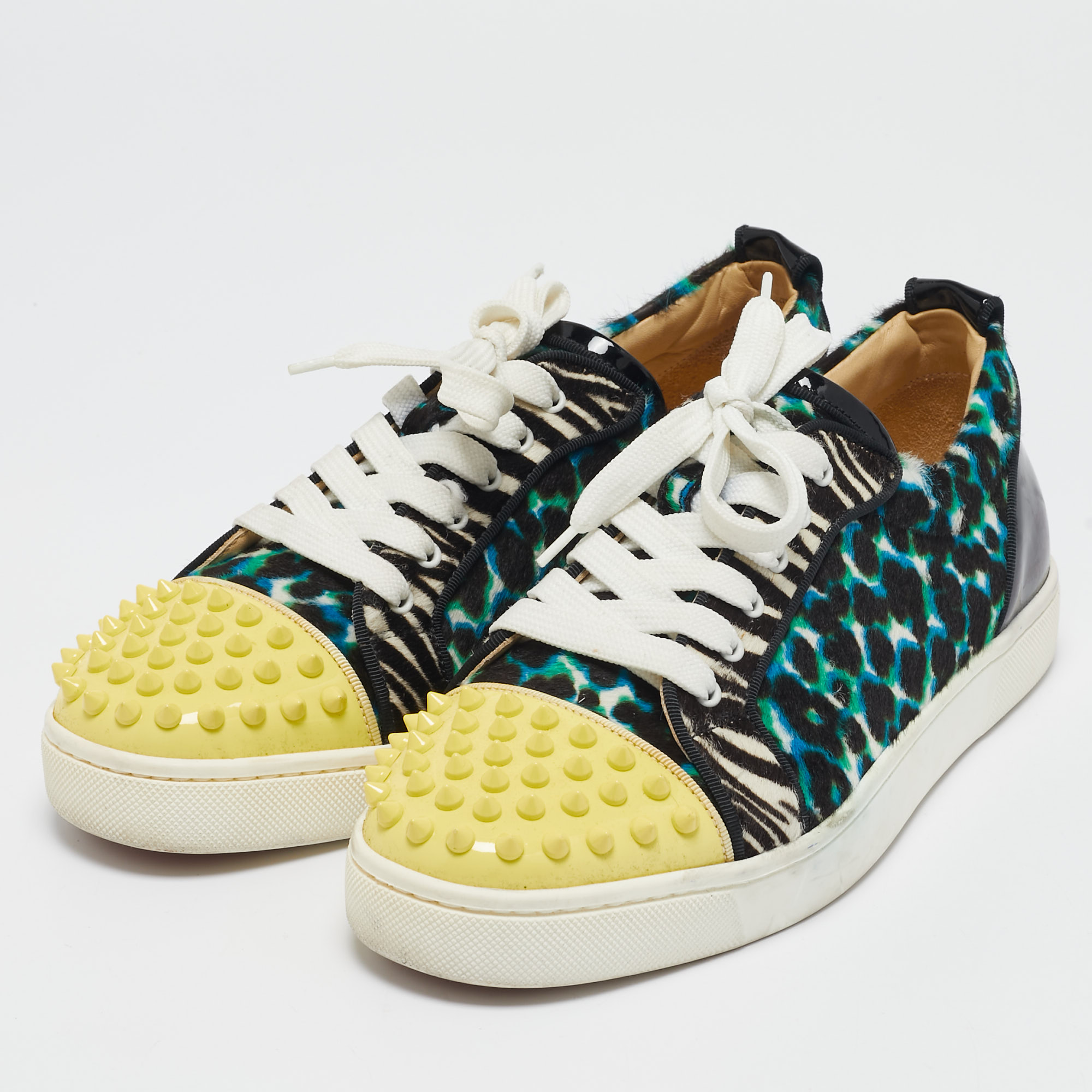 Christian Louboutin Multicolor Glitter and Patent Leather Louis Junior Low Top Sneakers Size 39 