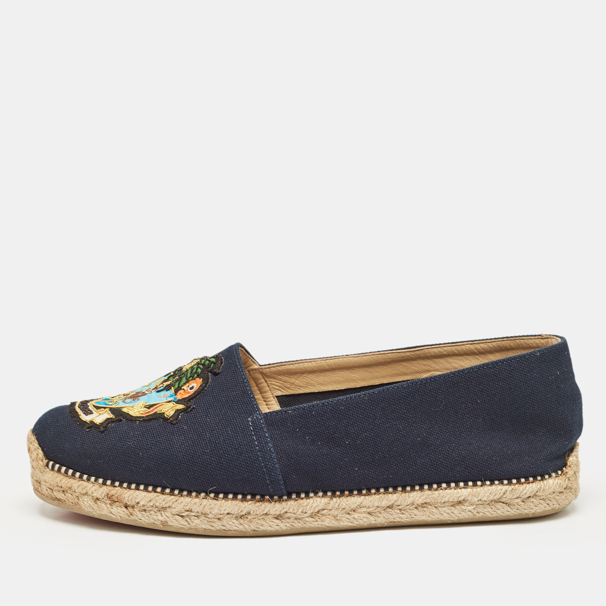 

Christian Louboutin Navy Blue Canvas Lougalia Espadrille Flats Size