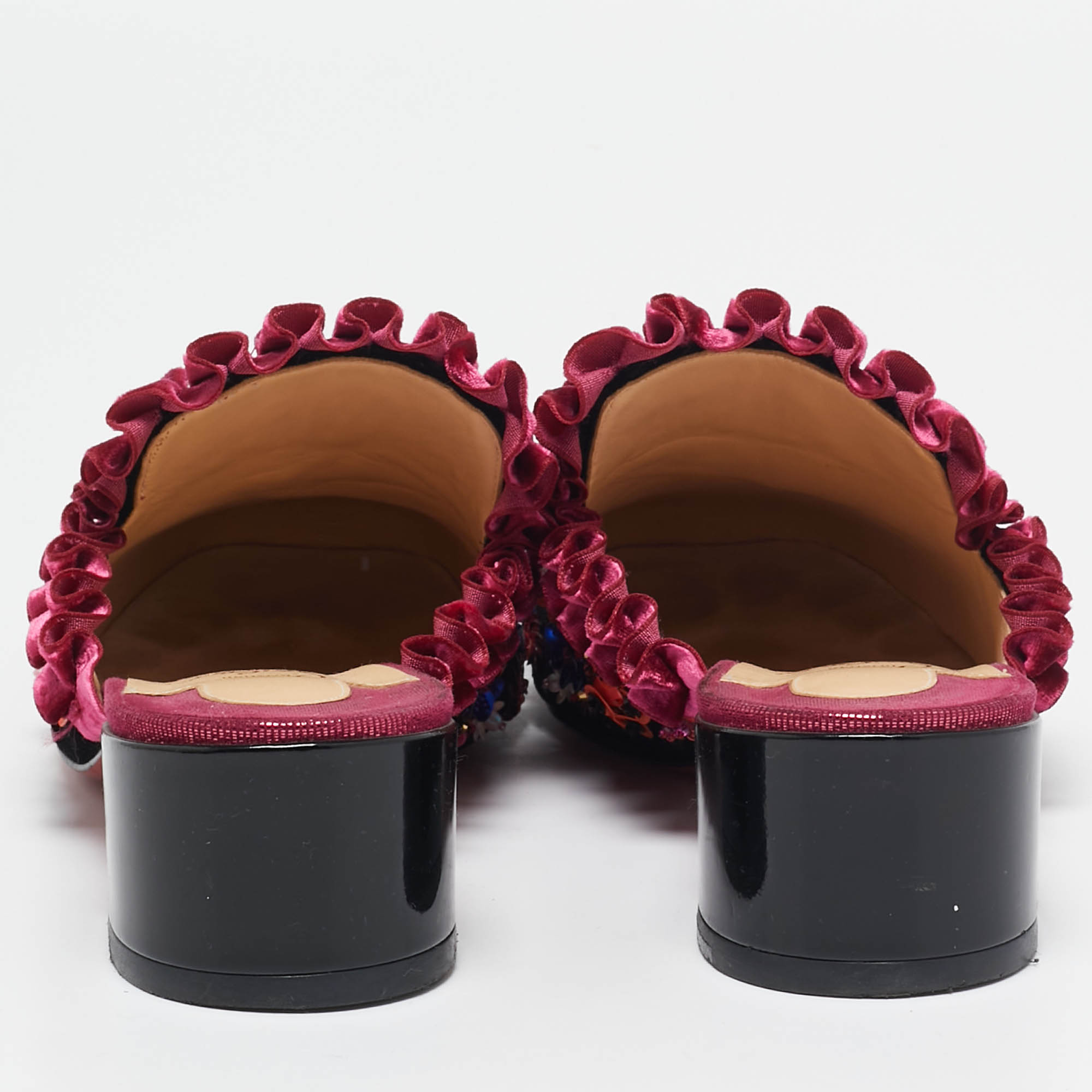 Christian Louboutin Multicolor Velvet Flower Embellished Mules Size 38.5 