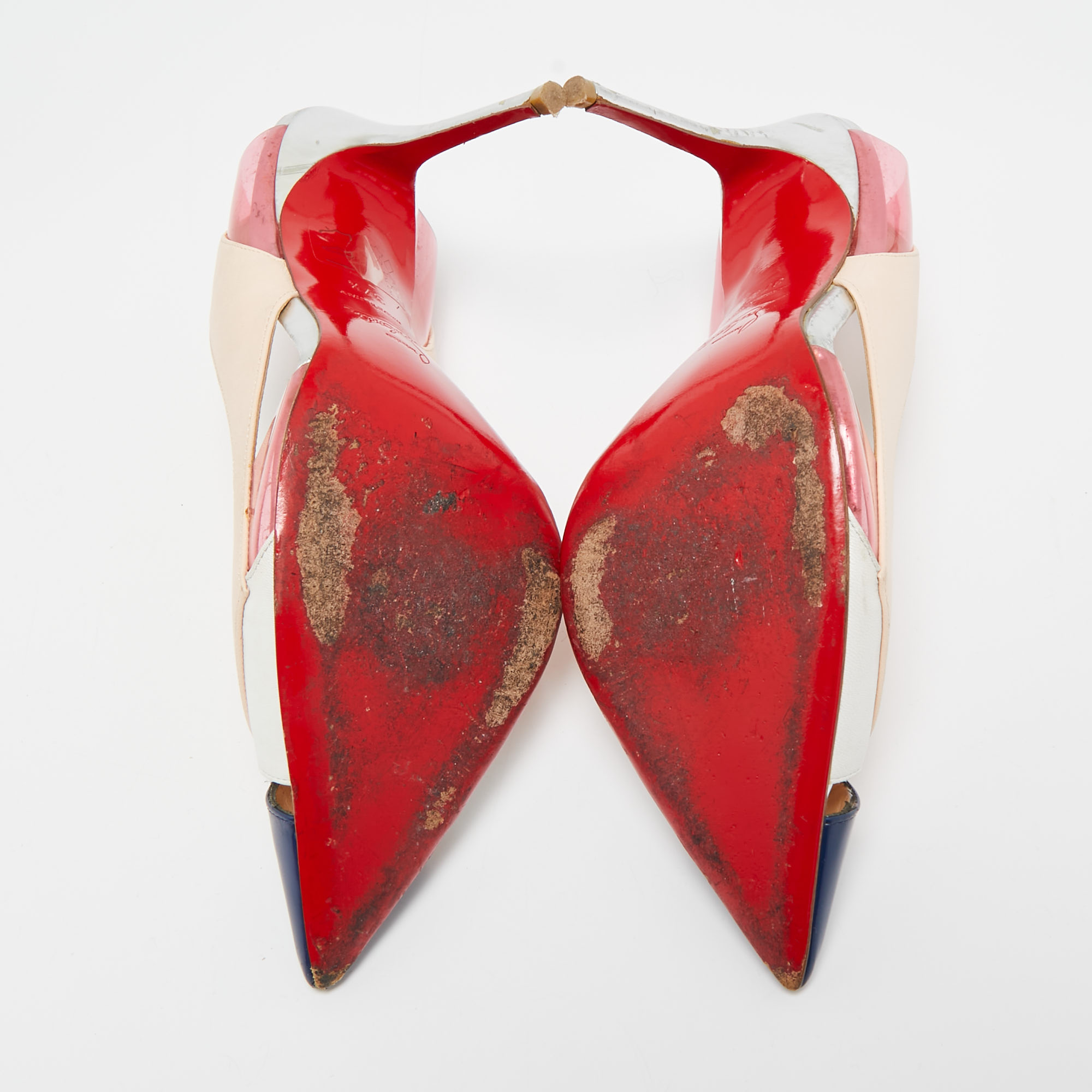Christian Louboutin Tricolor Leather Air Chance Slingback Pumps Size 37.5 